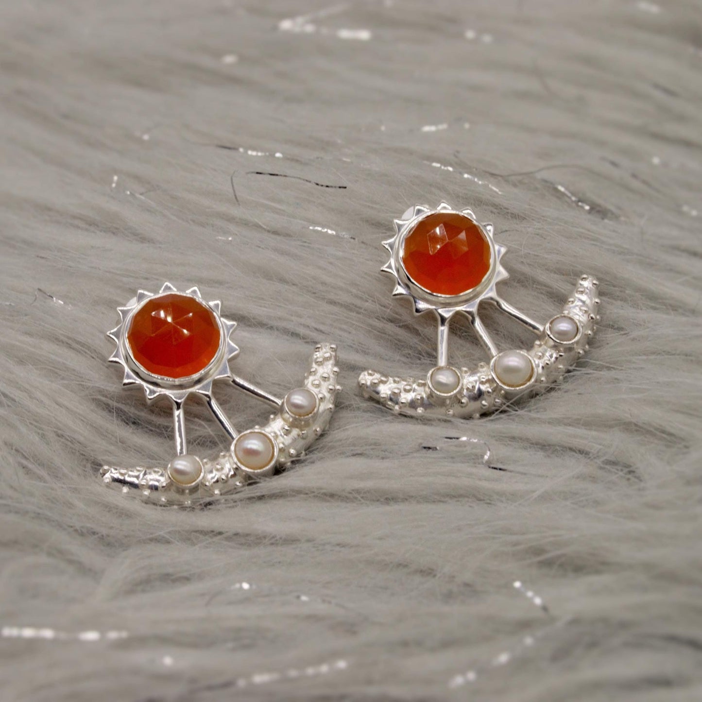 Carnelian, Pearl Earrings, Sterling Silver Indian Earrings, Unique Gemstone Earrings, June Birthstone, Pearl Jewelry, Gift For Her