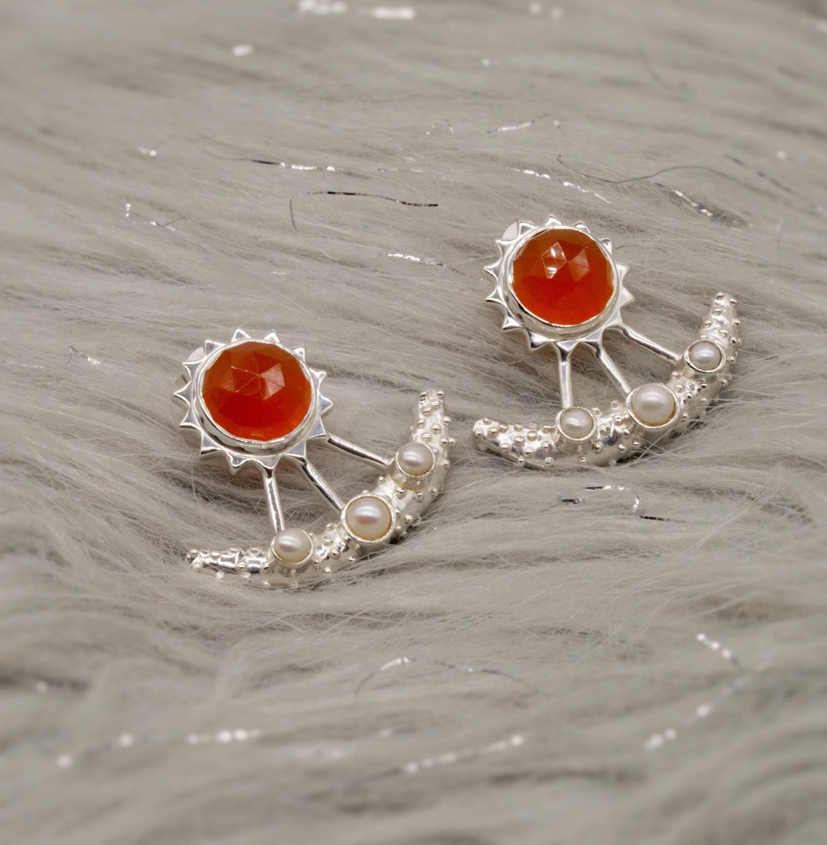 Carnelian, Pearl Earrings, Sterling Silver Indian Earrings, Unique Gemstone Earrings, June Birthstone, Pearl Jewelry, Gift For Her