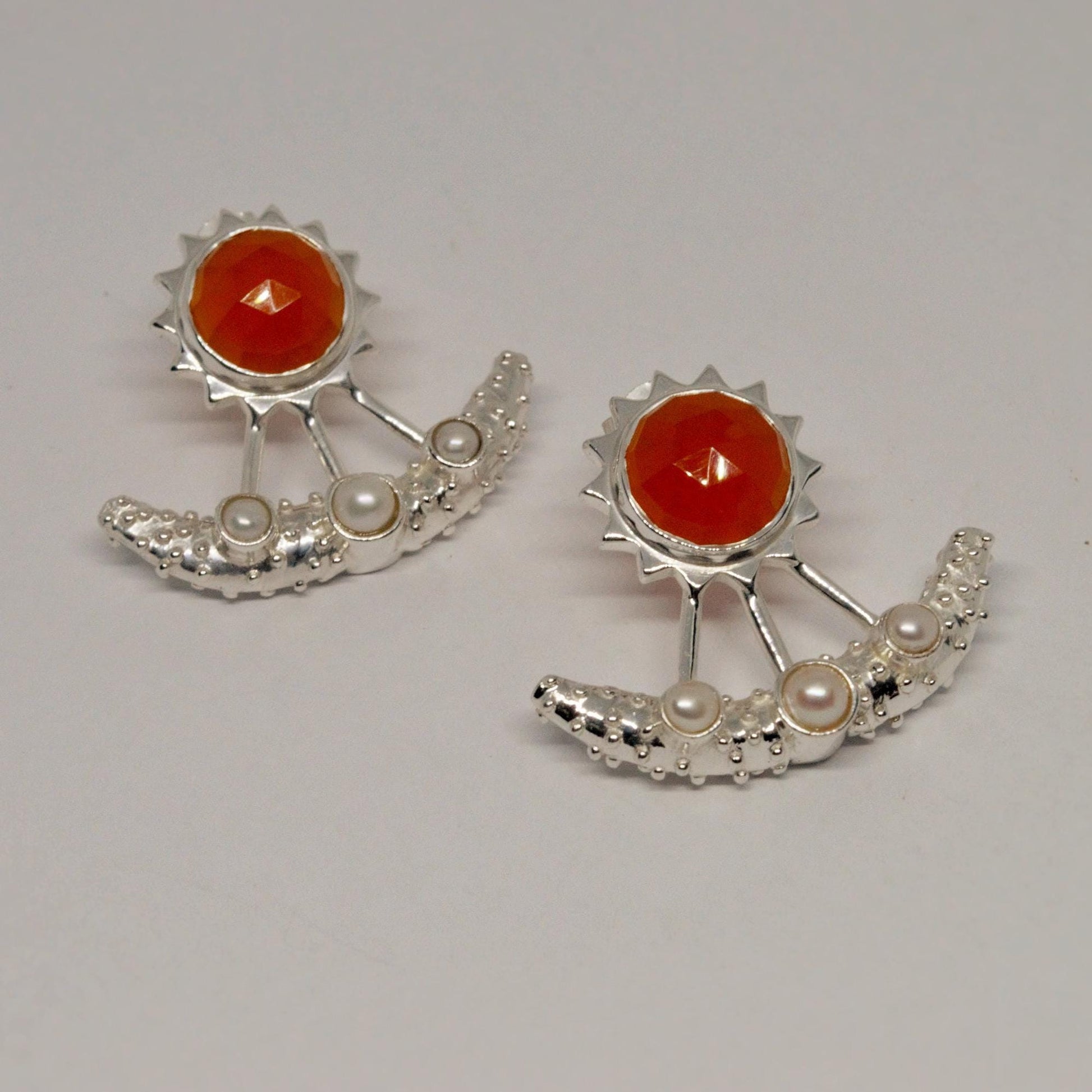 Carnelian, Pearl Earrings, Sterling Silver Indian Earrings, Unique Gemstone Earrings, June Birthstone, Pearl Jewelry, Gift For Her