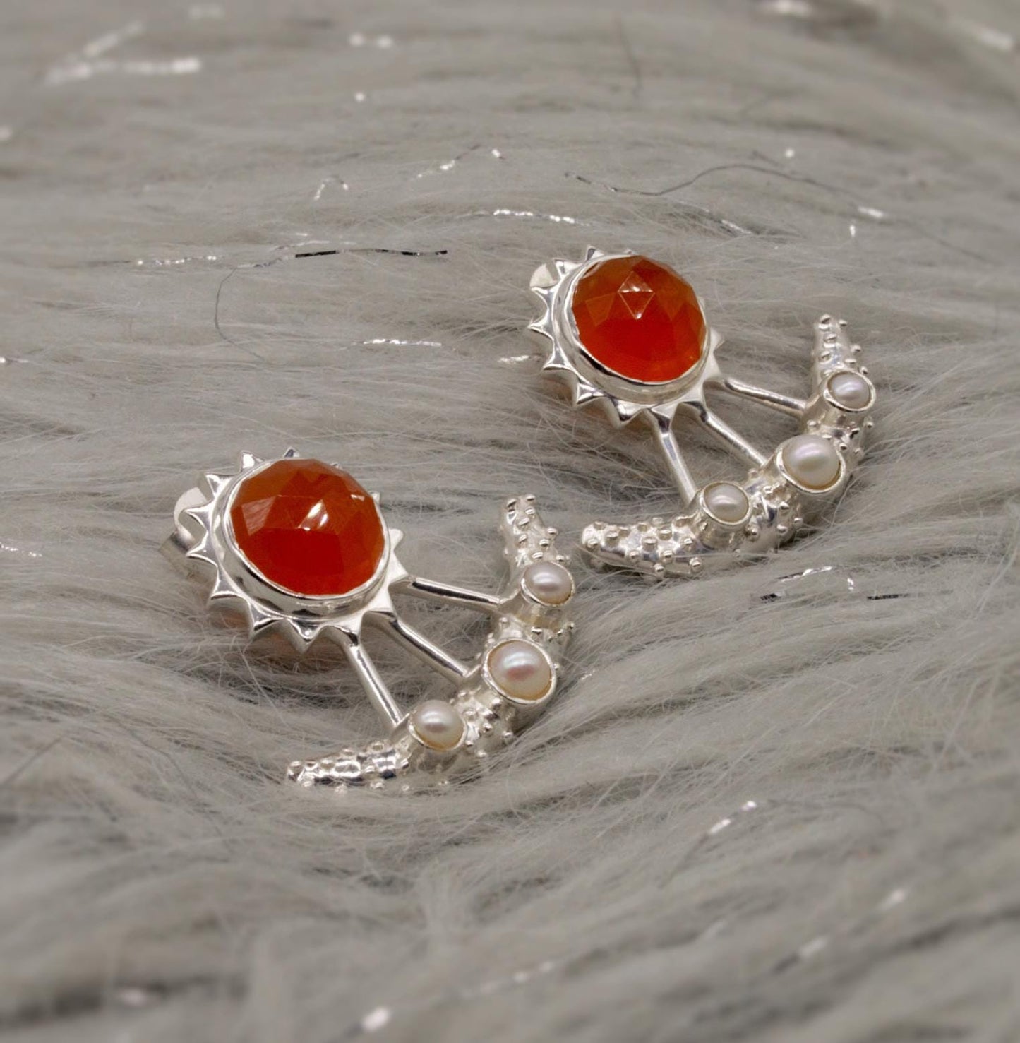 Carnelian, Pearl Earrings, Sterling Silver Indian Earrings, Unique Gemstone Earrings, June Birthstone, Pearl Jewelry, Gift For Her