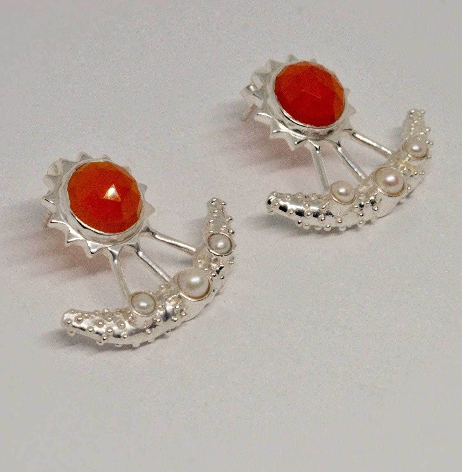 Carnelian, Pearl Earrings, Sterling Silver Indian Earrings, Unique Gemstone Earrings, June Birthstone, Pearl Jewelry, Gift For Her