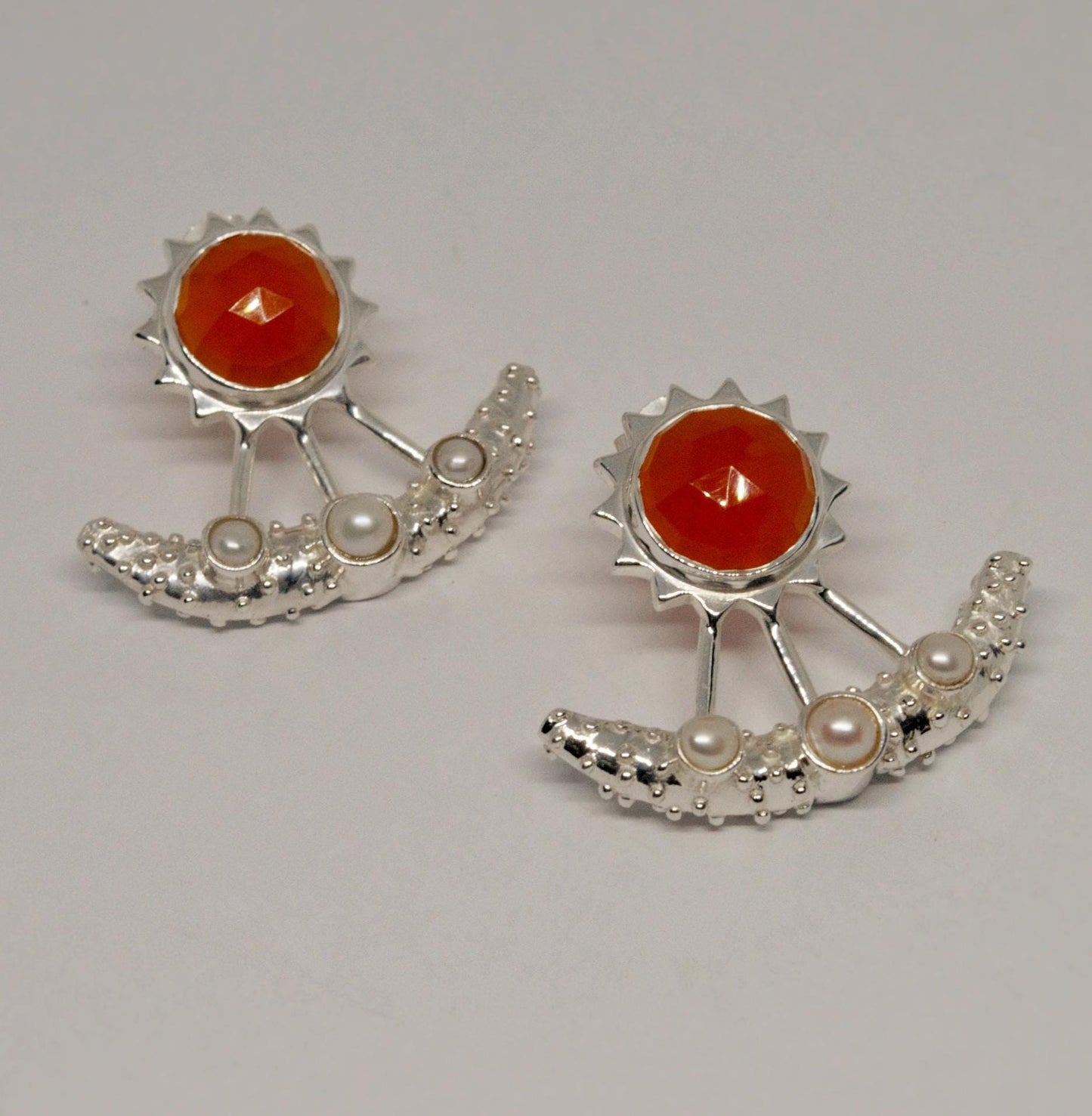 Carnelian, Pearl Earrings, Sterling Silver Indian Earrings, Unique Gemstone Earrings, June Birthstone, Pearl Jewelry, Gift For Her