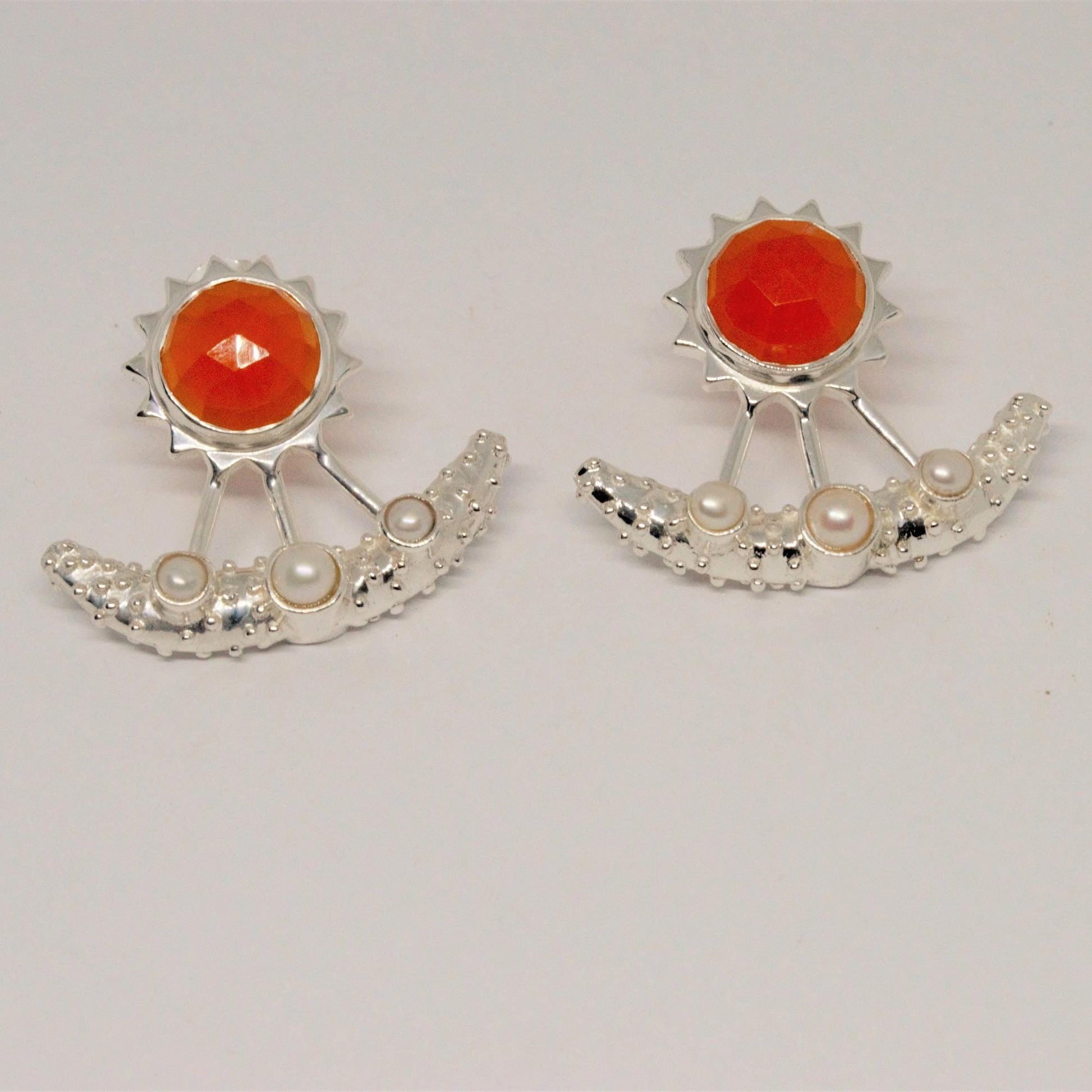 Carnelian, Pearl Earrings, Sterling Silver Indian Earrings, Unique Gemstone Earrings, June Birthstone, Pearl Jewelry, Gift For Her