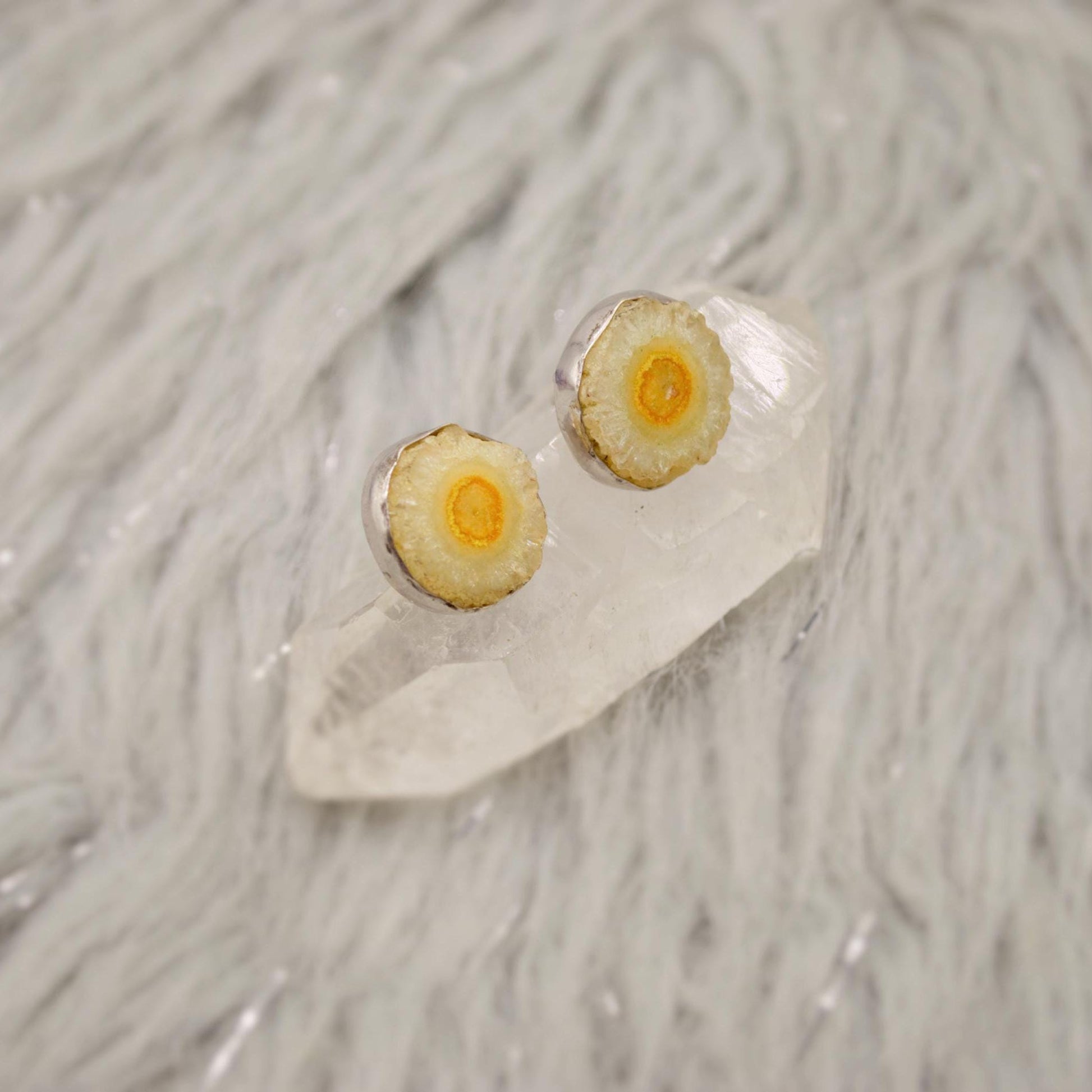 Yellow Druzy Agate Silver Stud Earrings Set, Gemstone Studs, Sterling Silver Dainty Studs, Minimalist Earrings, Gifts For Her