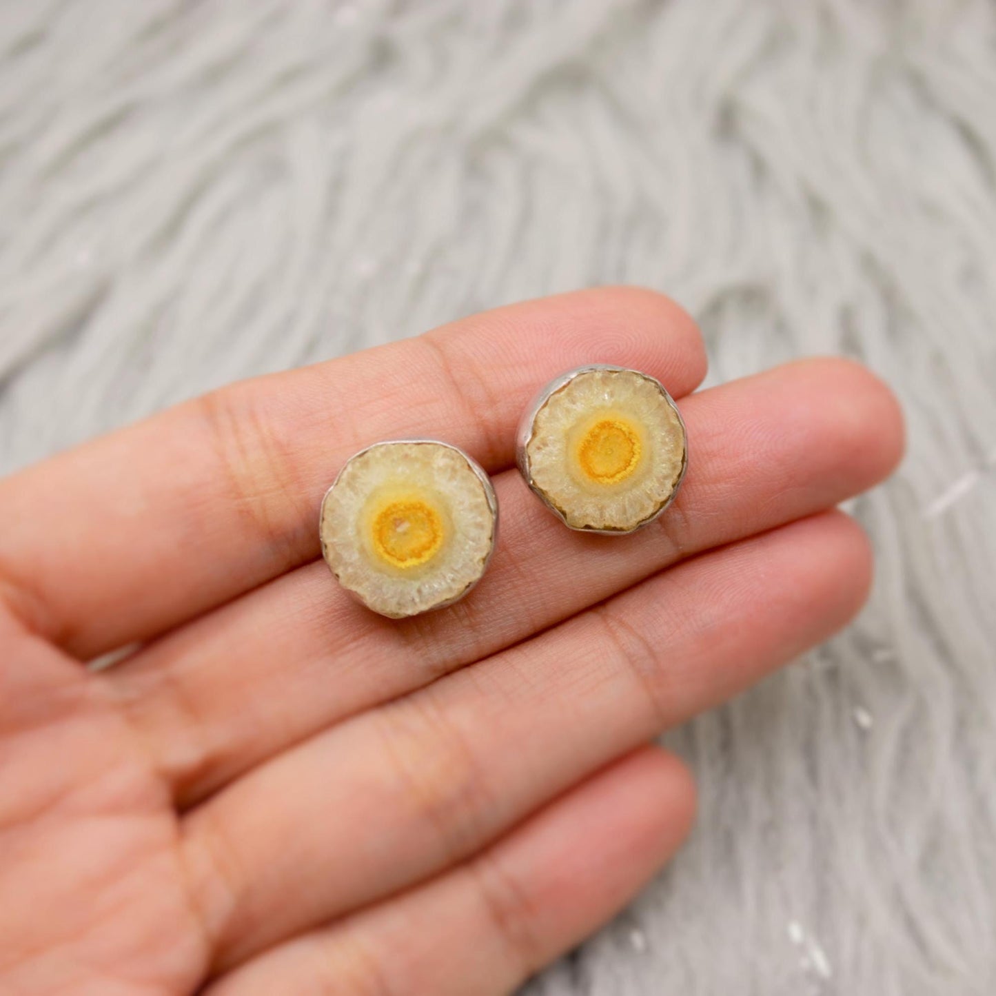 Yellow Druzy Agate Silver Stud Earrings Set, Gemstone Studs, Sterling Silver Dainty Studs, Minimalist Earrings, Gifts For Her