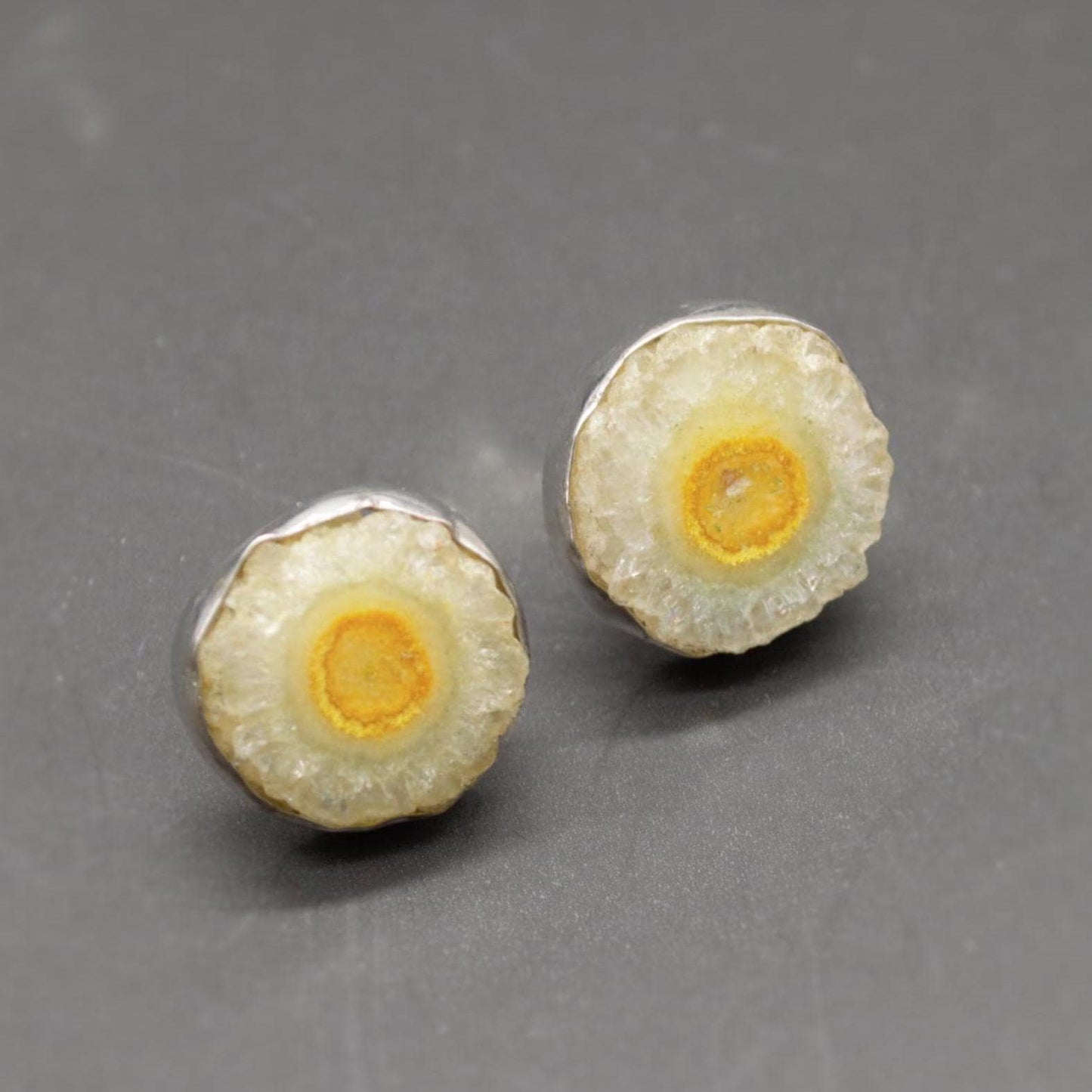 Yellow Druzy Agate Silver Stud Earrings Set, Gemstone Studs, Sterling Silver Dainty Studs, Minimalist Earrings, Gifts For Her