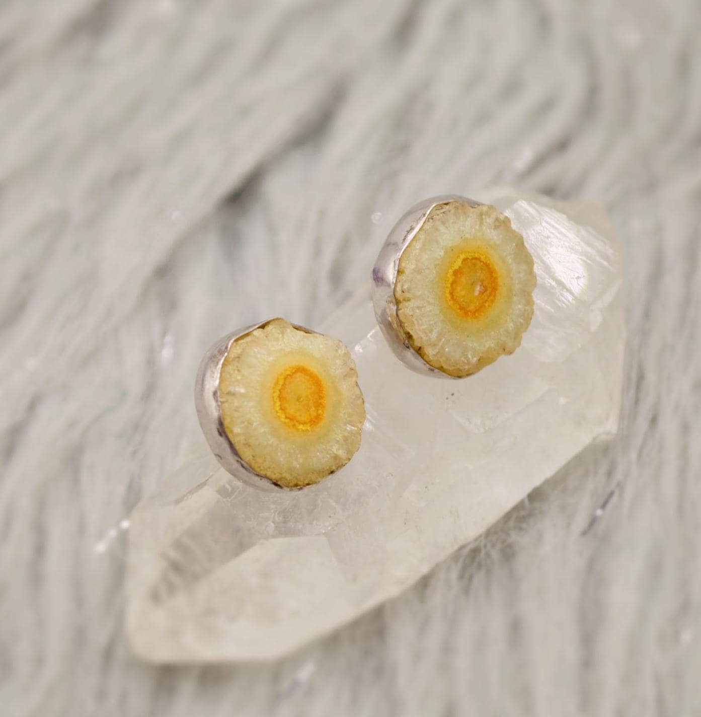 Yellow Druzy Agate Silver Stud Earrings Set, Gemstone Studs, Sterling Silver Dainty Studs, Minimalist Earrings, Gifts For Her