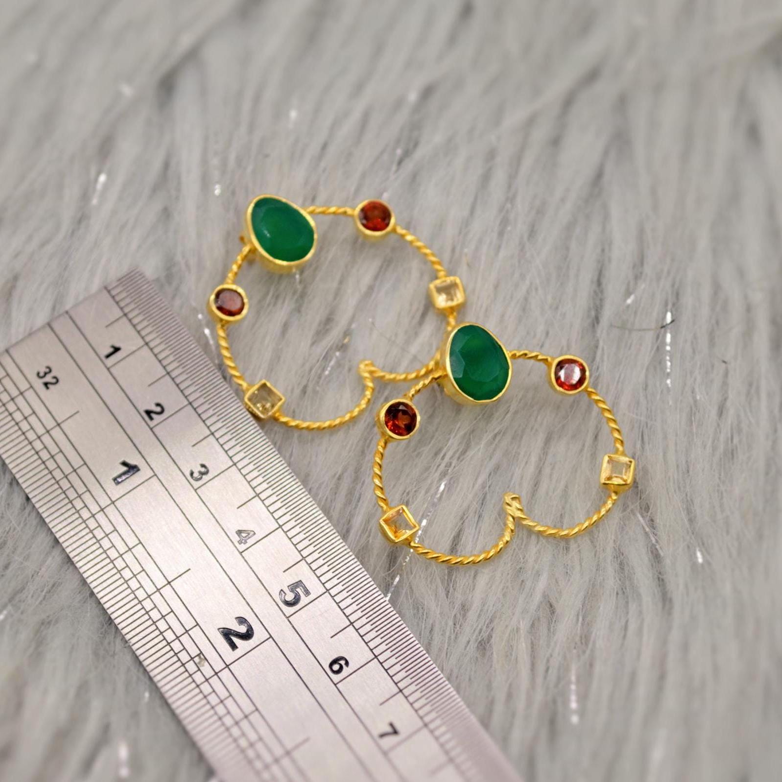 Green Onyx, Garnet, Citrine Hoop Earrings, Gold Earrings, Sterling Silver Gemstone Earrings, January, November Birthstone Earrings