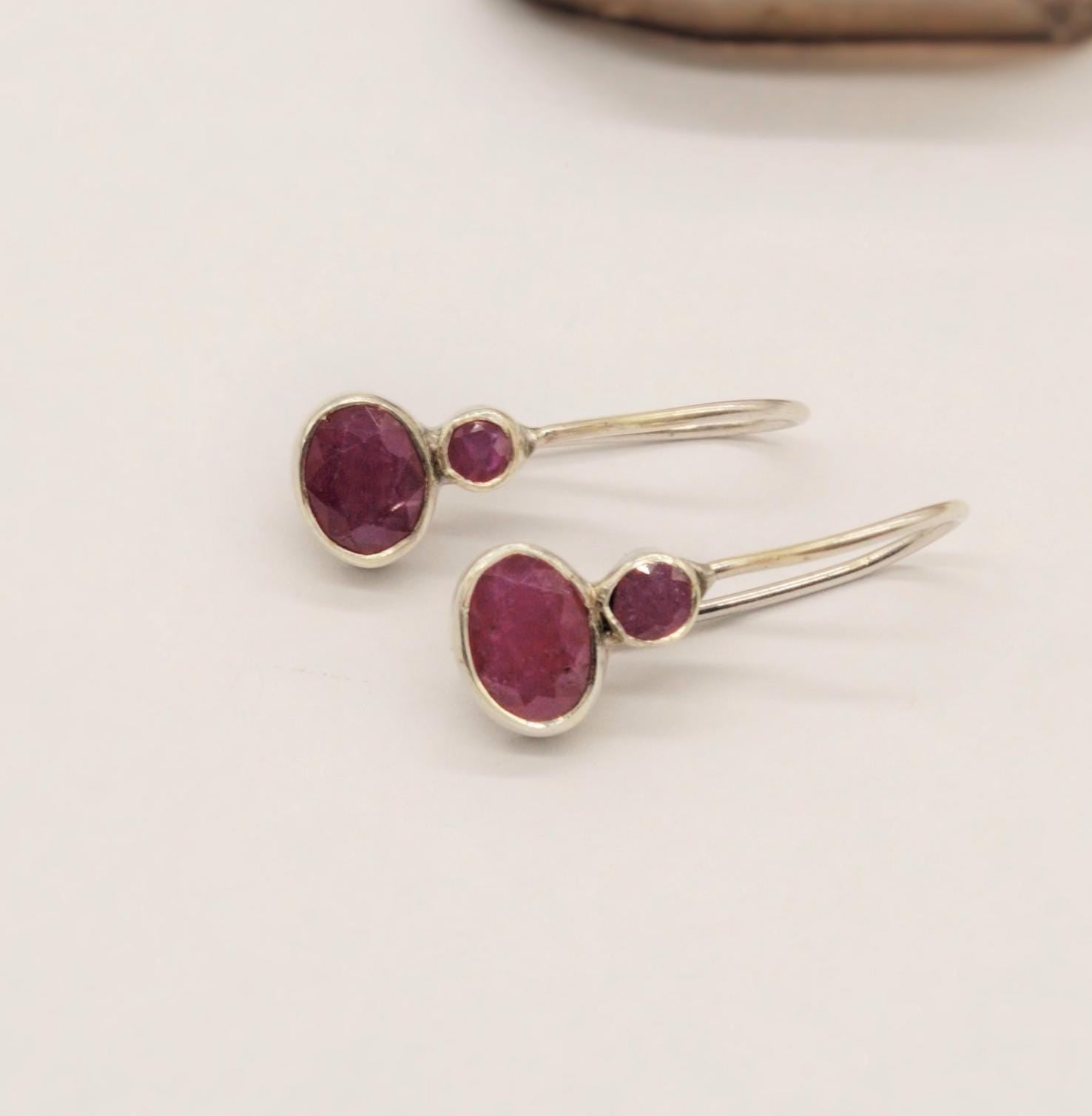 Ruby Silver Stud Earrings, Sterling Silver, Red Earrings, Birthday Gifts For Her, Handmade Gemstone Dangle Drop Earrings, Bridesmaid Gift