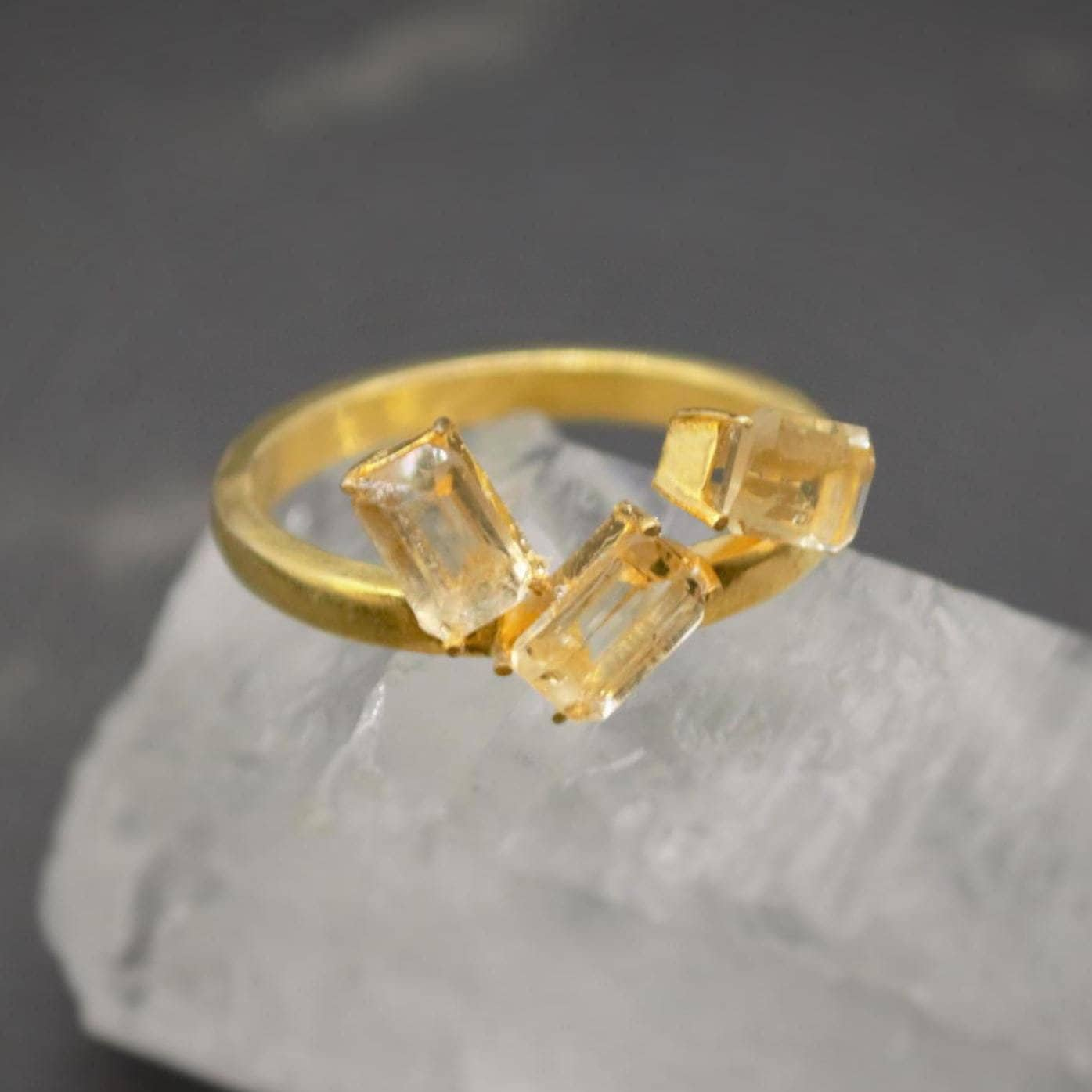 Citrine Gold Ring, November Birthstone Ring, Sterling Silver Gemstone Ring, Citrine Jewelry, Size O Ring, Rings For Women