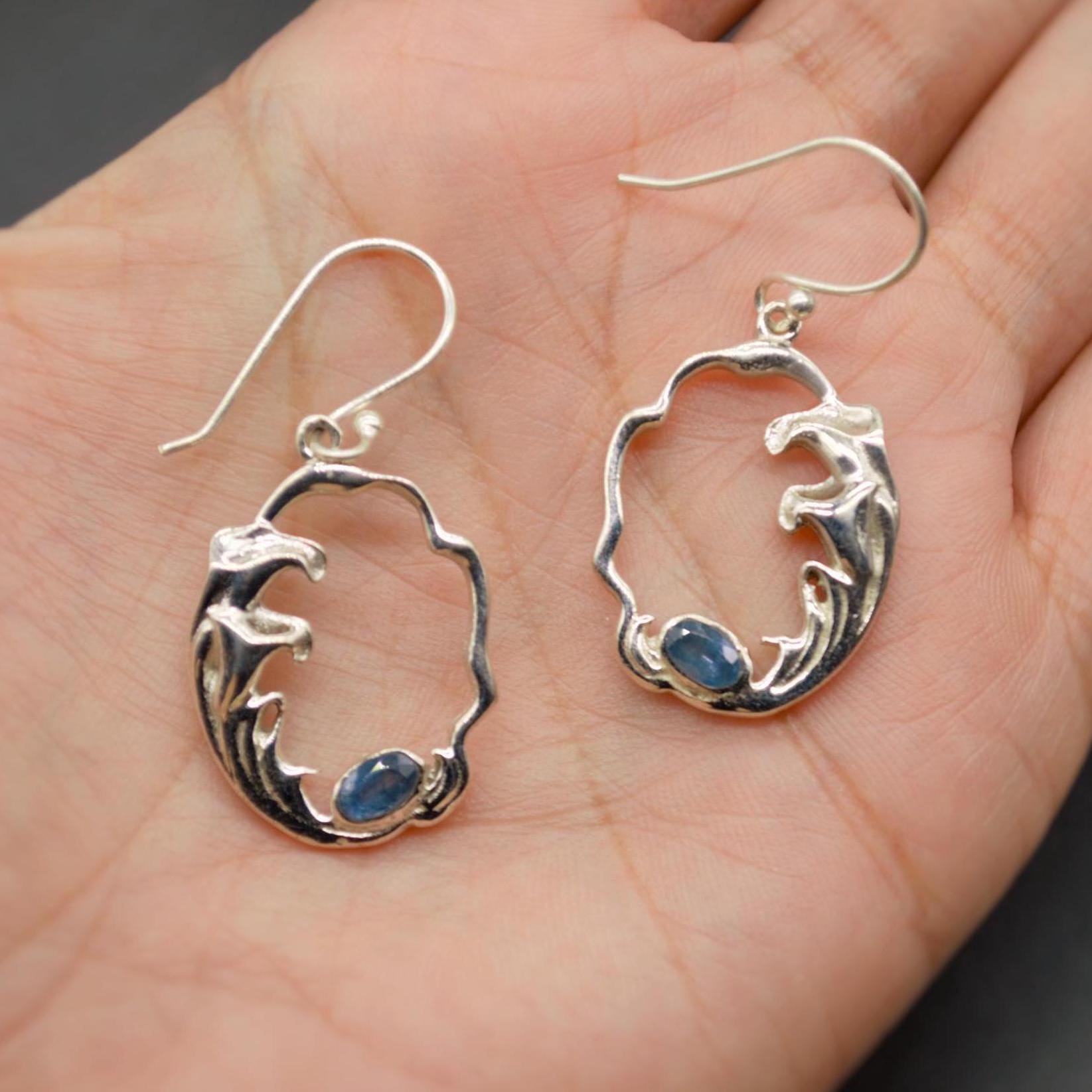 Sapphire Sterling Silver Earrings, September Birthstone Jewelry, Unique Gemstone Dangle Drop Earrings, Statement Blue Earrings, Gift For Her