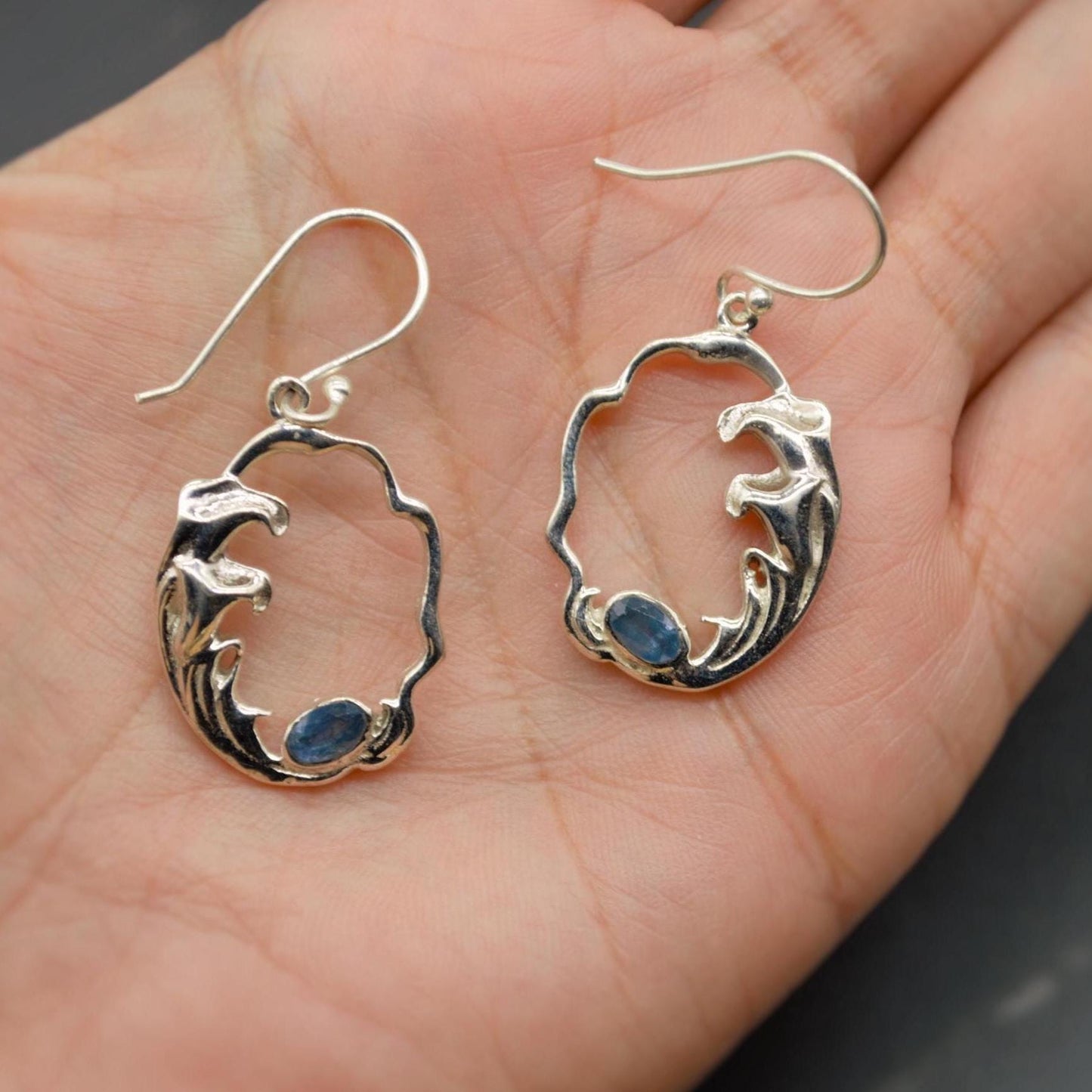 Sapphire Sterling Silver Earrings, September Birthstone Jewelry, Unique Gemstone Dangle Drop Earrings, Statement Blue Earrings, Gift For Her