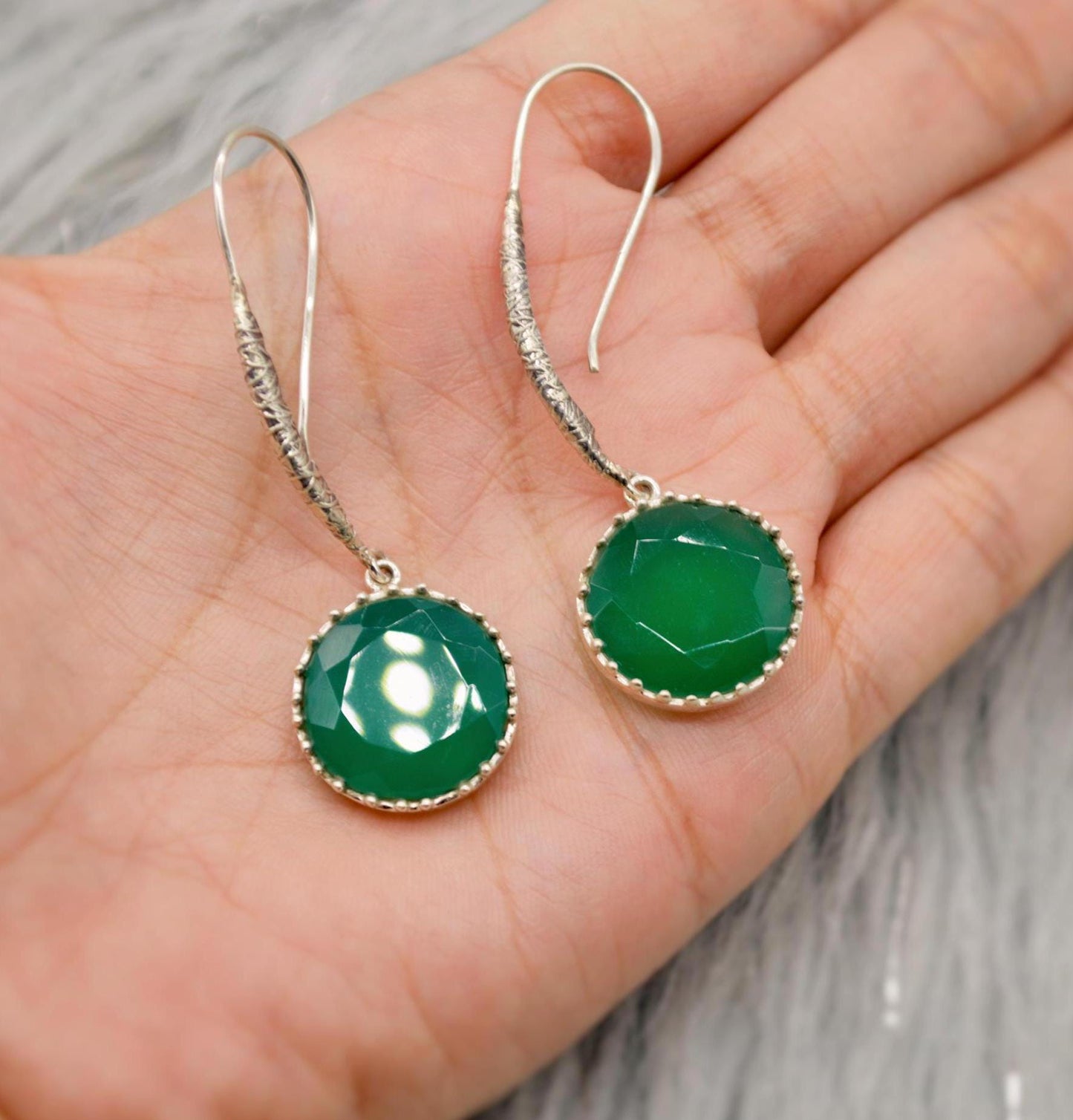 Green Onyx Silver Drop Earrings, Sterling Silver Dangle Earrings, Green Onyx Jewelry, Green Gemstone Earrings, Gift For Her