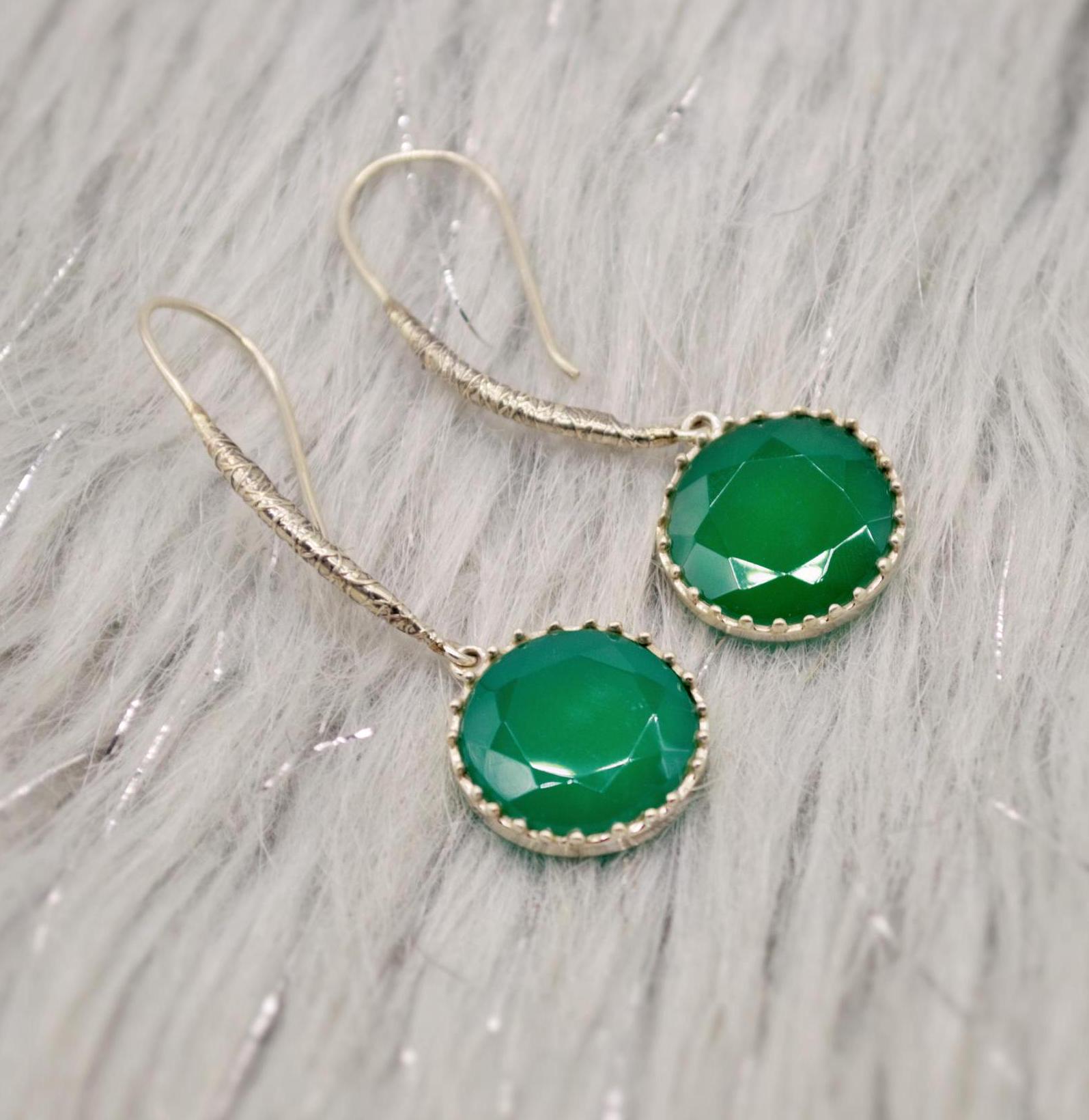 Green Onyx Silver Drop Earrings, Sterling Silver Dangle Earrings, Green Onyx Jewelry, Green Gemstone Earrings, Gift For Her