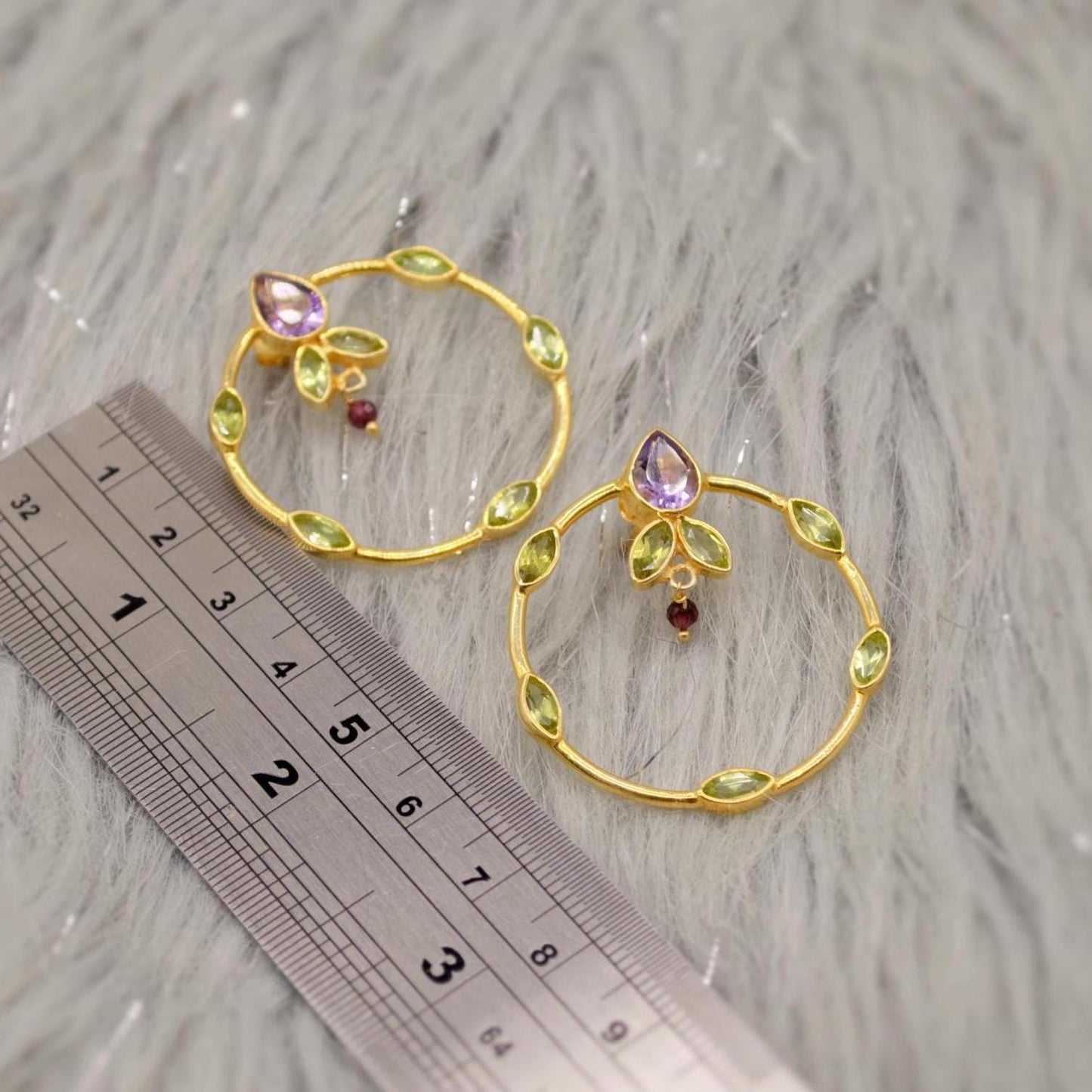 Amethyst, Peridot, Gold Hoop Earrings, Sterling Silver Drop Earrings, February, August Birthstone Earrings, Unique Peridot Jewelry