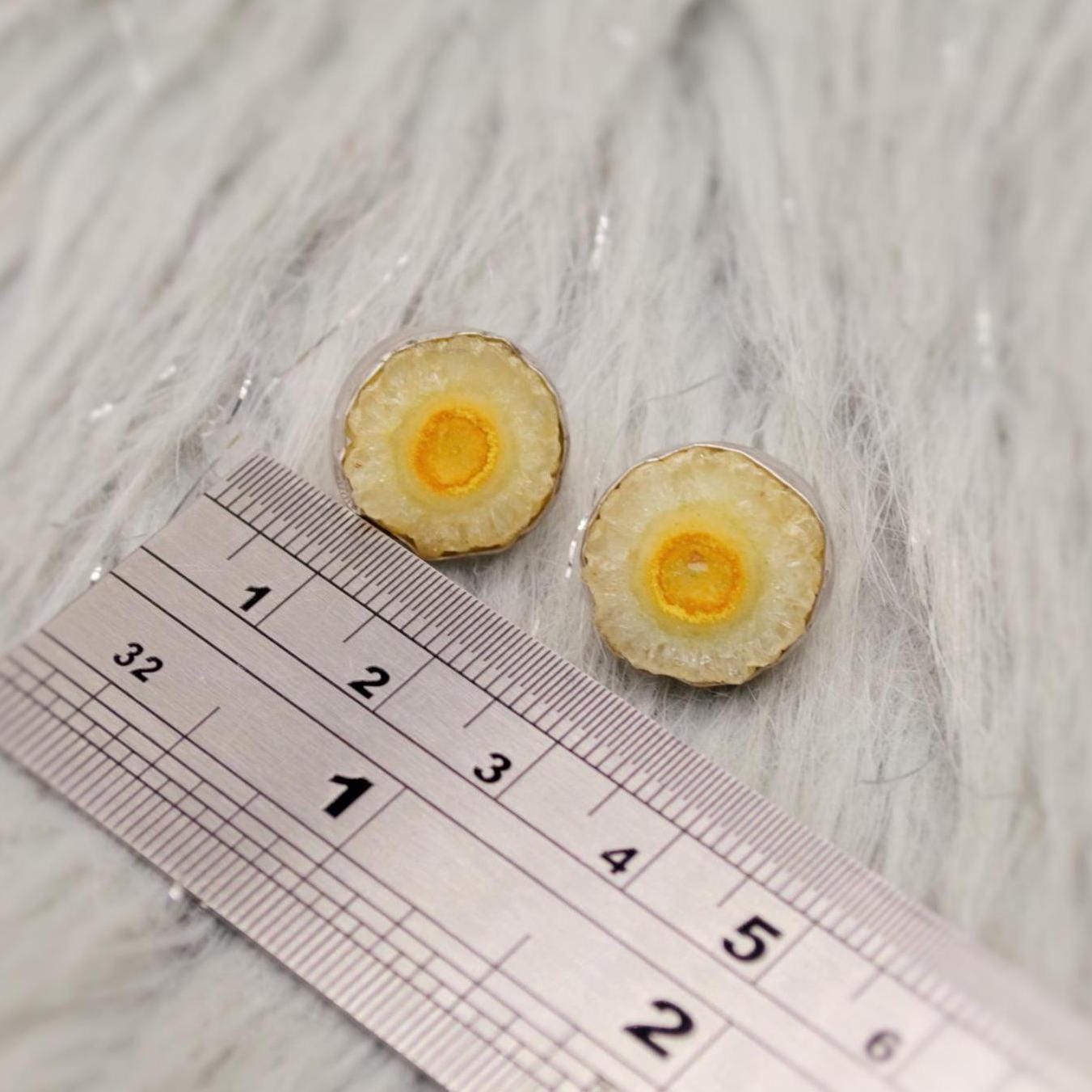 Yellow Druzy Agate Silver Stud Earrings Set, Gemstone Studs, Sterling Silver Dainty Studs, Minimalist Earrings, Gifts For Her