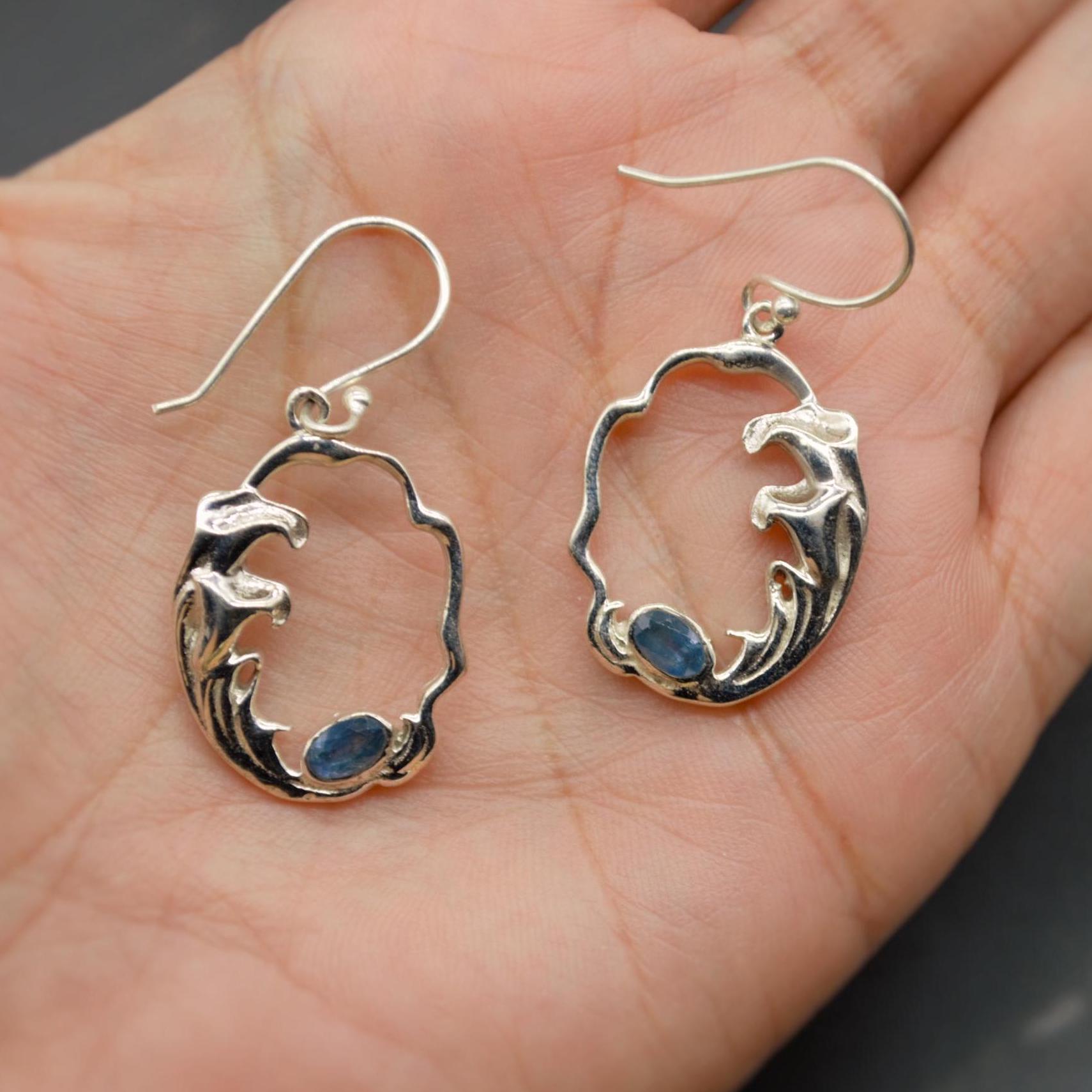 Sapphire Sterling Silver Earrings, September Birthstone Jewelry, Unique Gemstone Dangle Drop Earrings, Statement Blue Earrings, Gift For Her