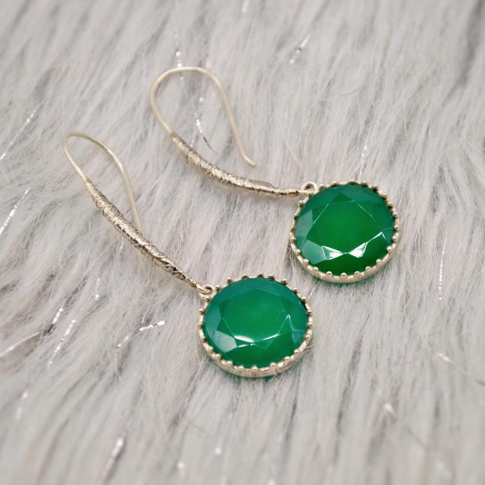 Green Onyx Silver Drop Earrings, Sterling Silver Dangle Earrings, Green Onyx Jewelry, Green Gemstone Earrings, Gift For Her