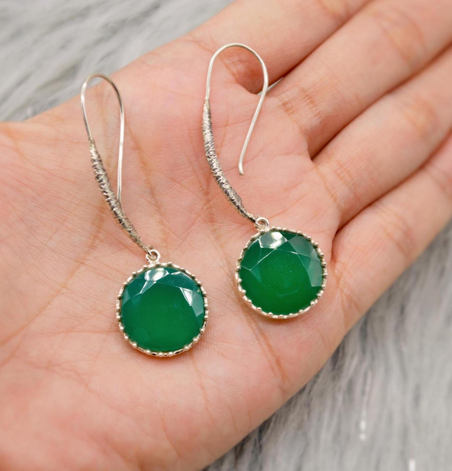 Green Onyx Silver Drop Earrings, Sterling Silver Dangle Earrings, Green Onyx Jewelry, Green Gemstone Earrings, Gift For Her