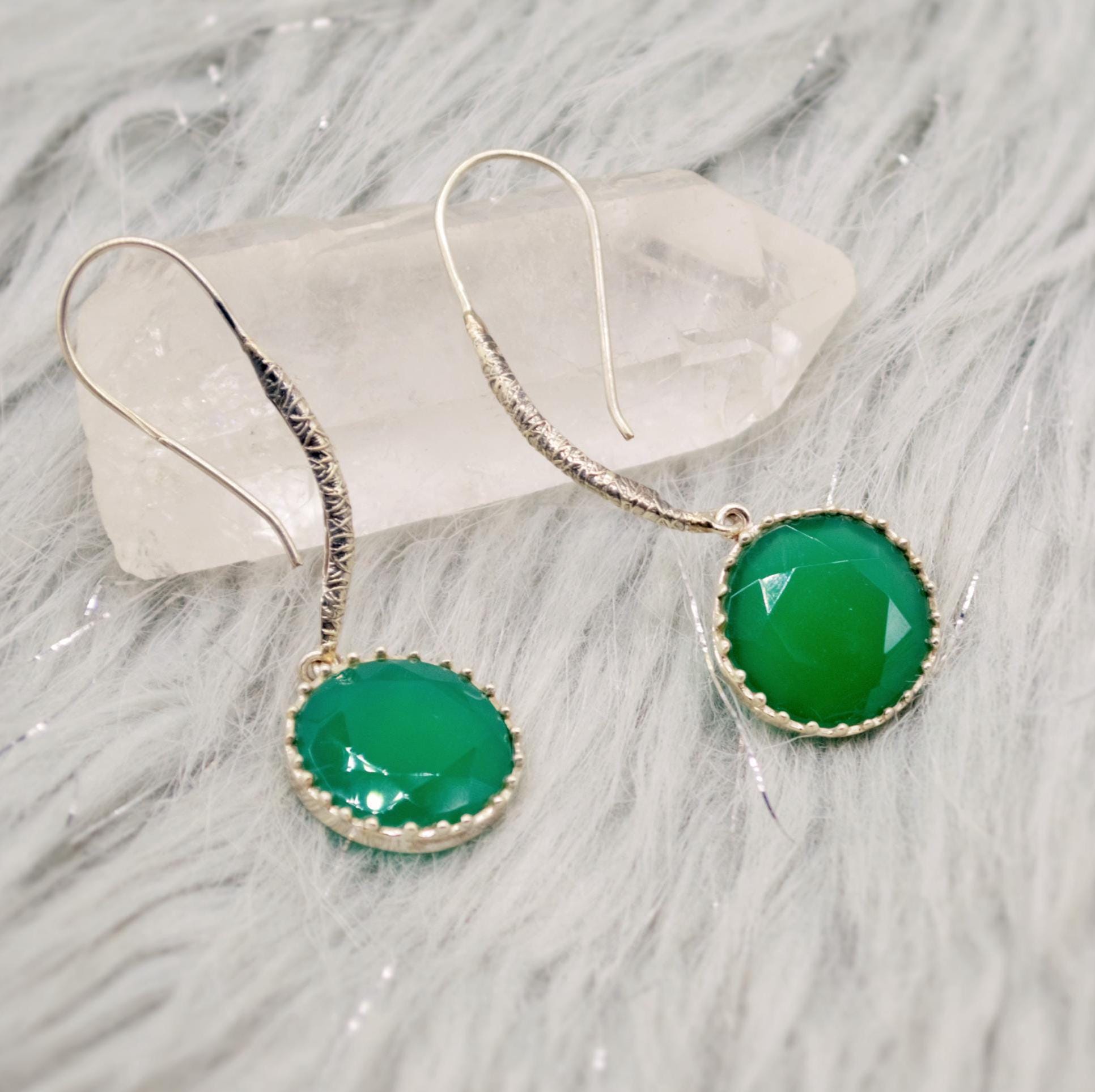 Green Onyx Silver Drop Earrings, Sterling Silver Dangle Earrings, Green Onyx Jewelry, Green Gemstone Earrings, Gift For Her