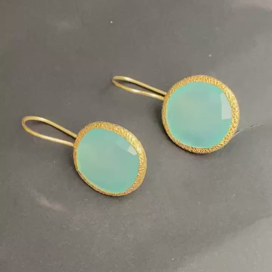 Gold Aqua Chalcedony Earrings, Blue Dangle Earrings, Chalcedony Jewelry, Gold Plated Unique Earrings, Birthday Gift For Her