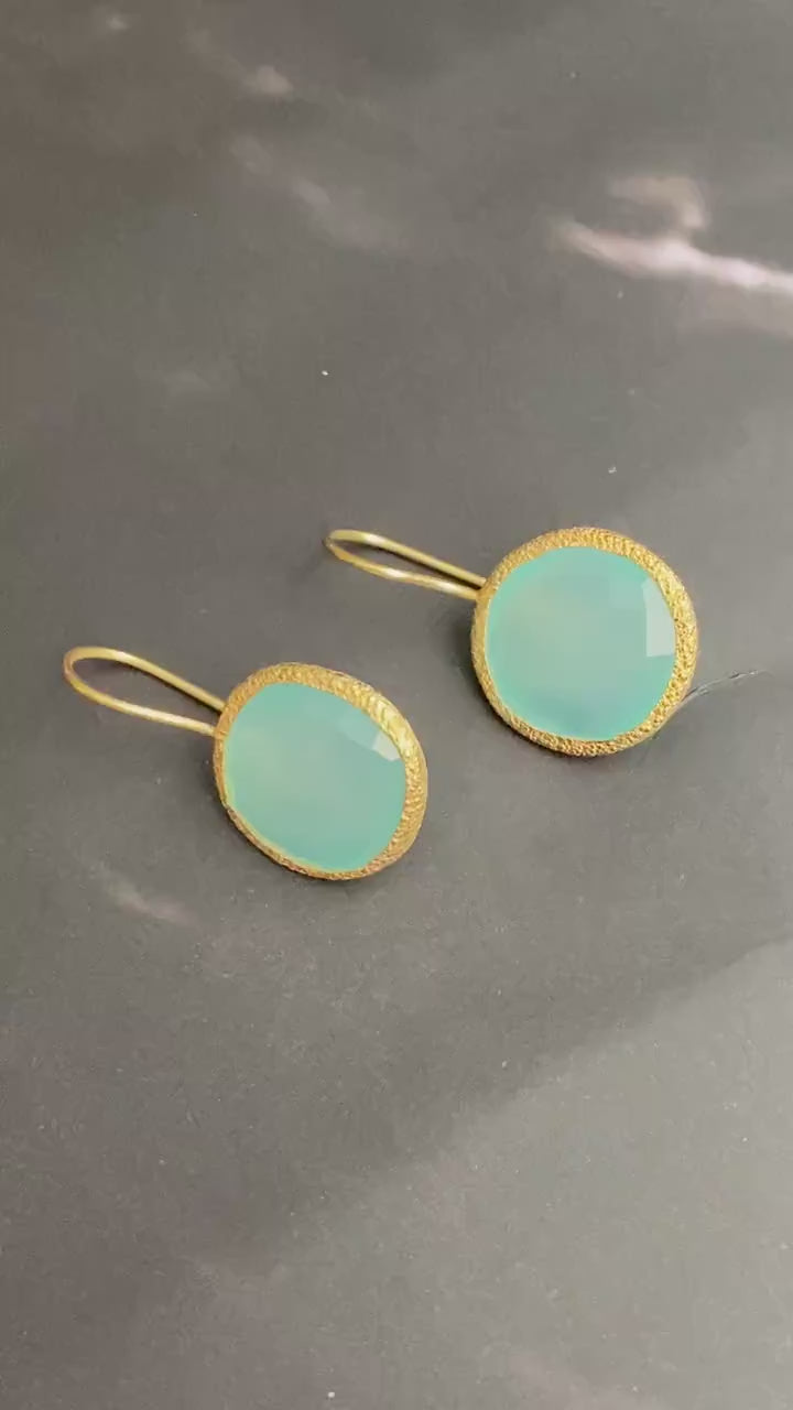 Gold Aqua Chalcedony Earrings, Blue Dangle Earrings, Chalcedony Jewelry, Gold Plated Unique Earrings, Birthday Gift For Her