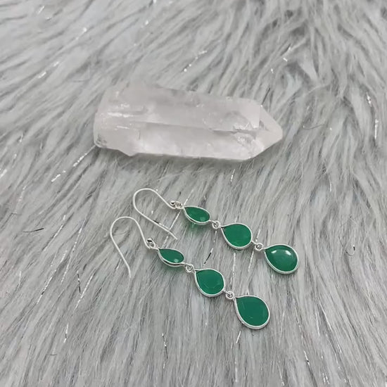 Green Onyx Sterling Silver Drop Earrings, Green Gemstone Dangle Earrings, Unique Statement Earrings, Bridesmaid Gift, Birthday Gifts For Her