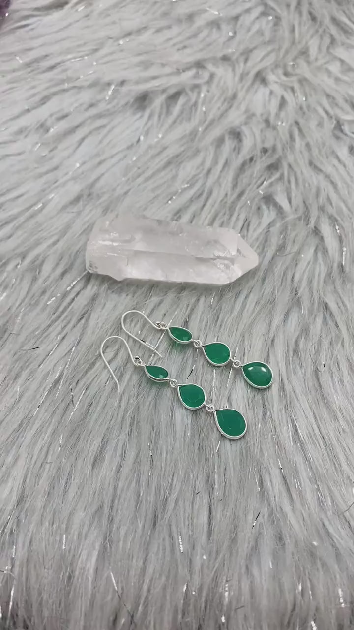 Green Onyx Sterling Silver Drop Earrings, Green Gemstone Dangle Earrings, Unique Statement Earrings, Bridesmaid Gift, Birthday Gifts For Her