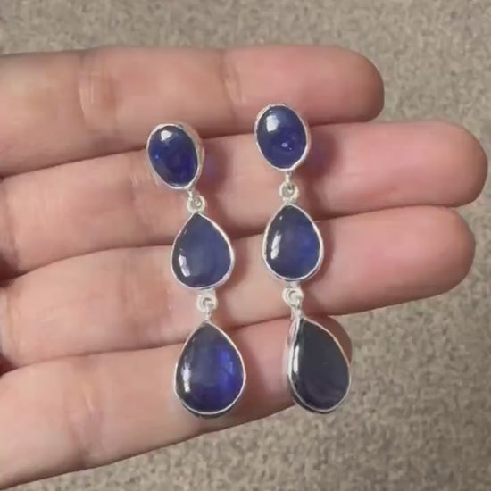 Blue Sapphire Earrings, Handmade Sterling Silver Drop Earrings, Stunning September Birthstone Earrings