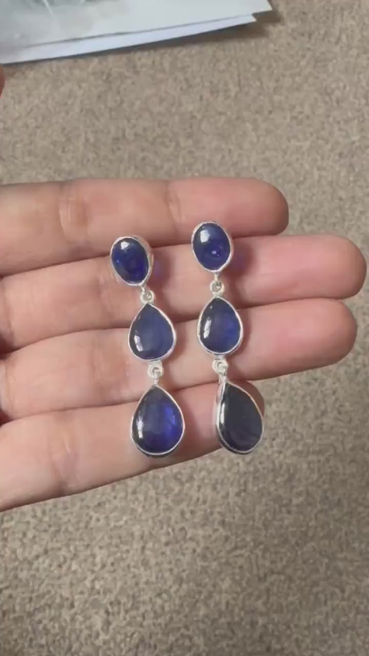 Blue Sapphire Earrings, Handmade Sterling Silver Drop Earrings, Stunning September Birthstone Earrings