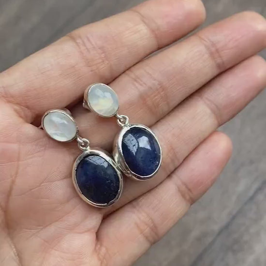 Moonstone, Sapphire Silver Earrings, Blue Dangle Gemstone Earrings, Sapphire Jewelry, September Birthstone, Gifts For Her