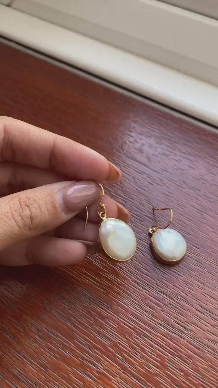 Pearl Earrings, Gold Plated Sterling Silver, June Birthstone Drop Earrings, Gemstone Earrings, Mothers Day Gift For Her, Birthday Gift