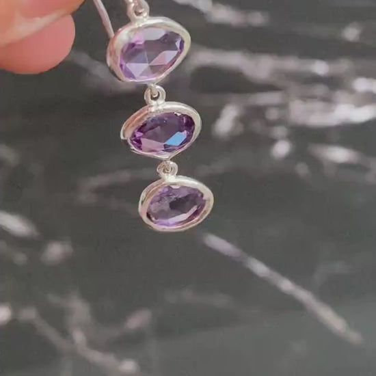 Amethyst Sterling Silver Drop Earrings, February Birthstone Jewelry, Amethyst Jewelry, Dangle Drop Earrings, Best Friend Gift For Her