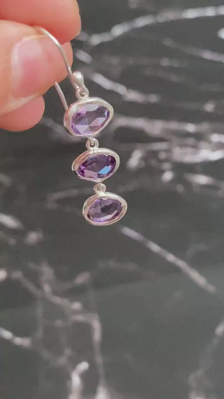 Amethyst Sterling Silver Drop Earrings, February Birthstone Jewelry, Amethyst Jewelry, Dangle Drop Earrings, Best Friend Gift For Her