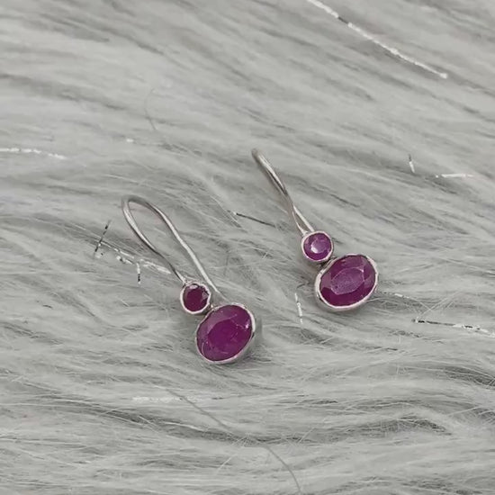 Ruby Silver Earrings, Sterling Silver, Red Earrings, Ruby Jewlery, July Birthstone, Everyday Earrings, Gemstone Dangle Drop Earrings