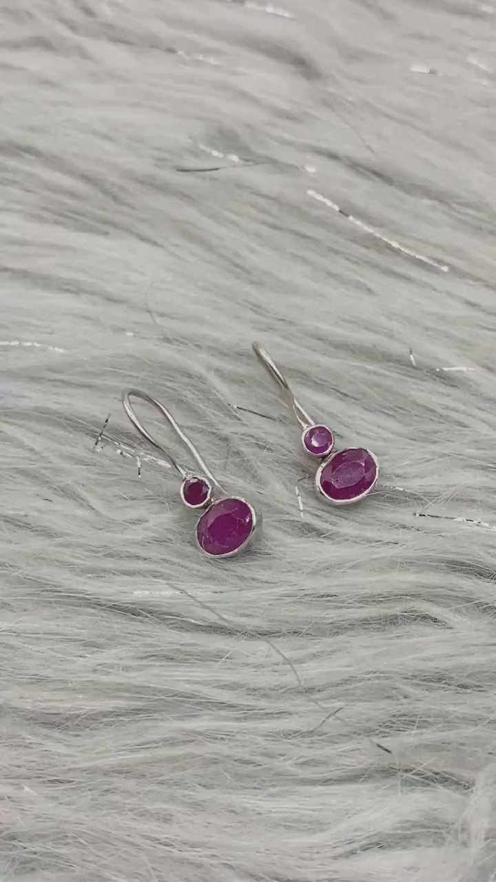 Ruby Silver Earrings, Sterling Silver, Red Earrings, Ruby Jewlery, July Birthstone, Everyday Earrings, Gemstone Dangle Drop Earrings