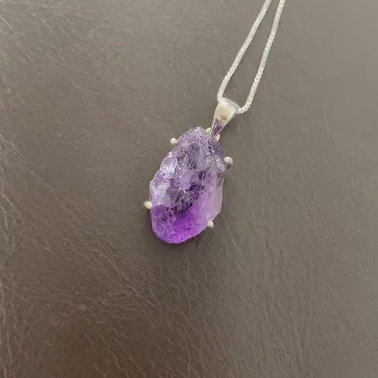 Raw Amethyst Chain Pendant Necklace, Rough Cut Amethyst Necklace, February Birthstone, Raw Gemstone, Sterling Silver, Birthday Gifts For Her