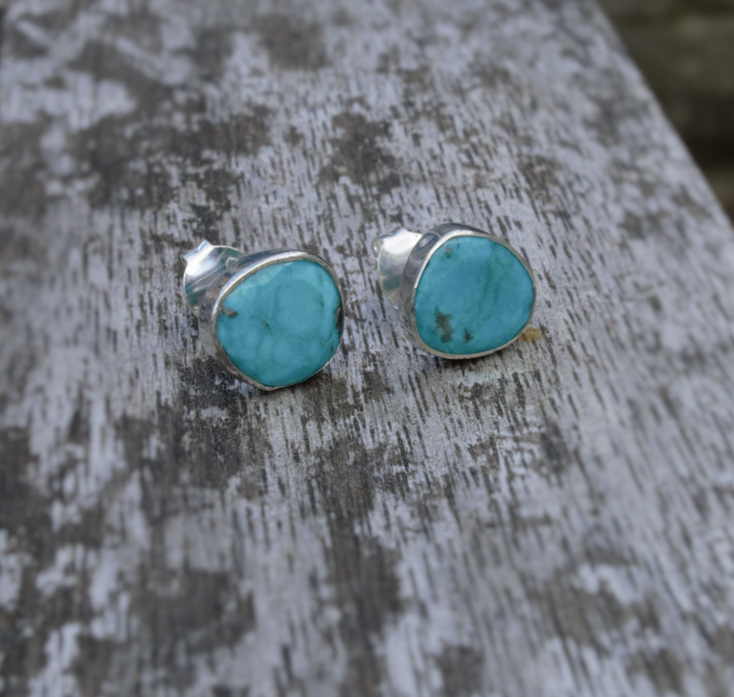 Sterling Silver Turquoise Stud Earrings, Blue Turquoise Earrings, Turquoise Stone, Dainty Turquoise December Birthstone Jewelry, Mom Gift