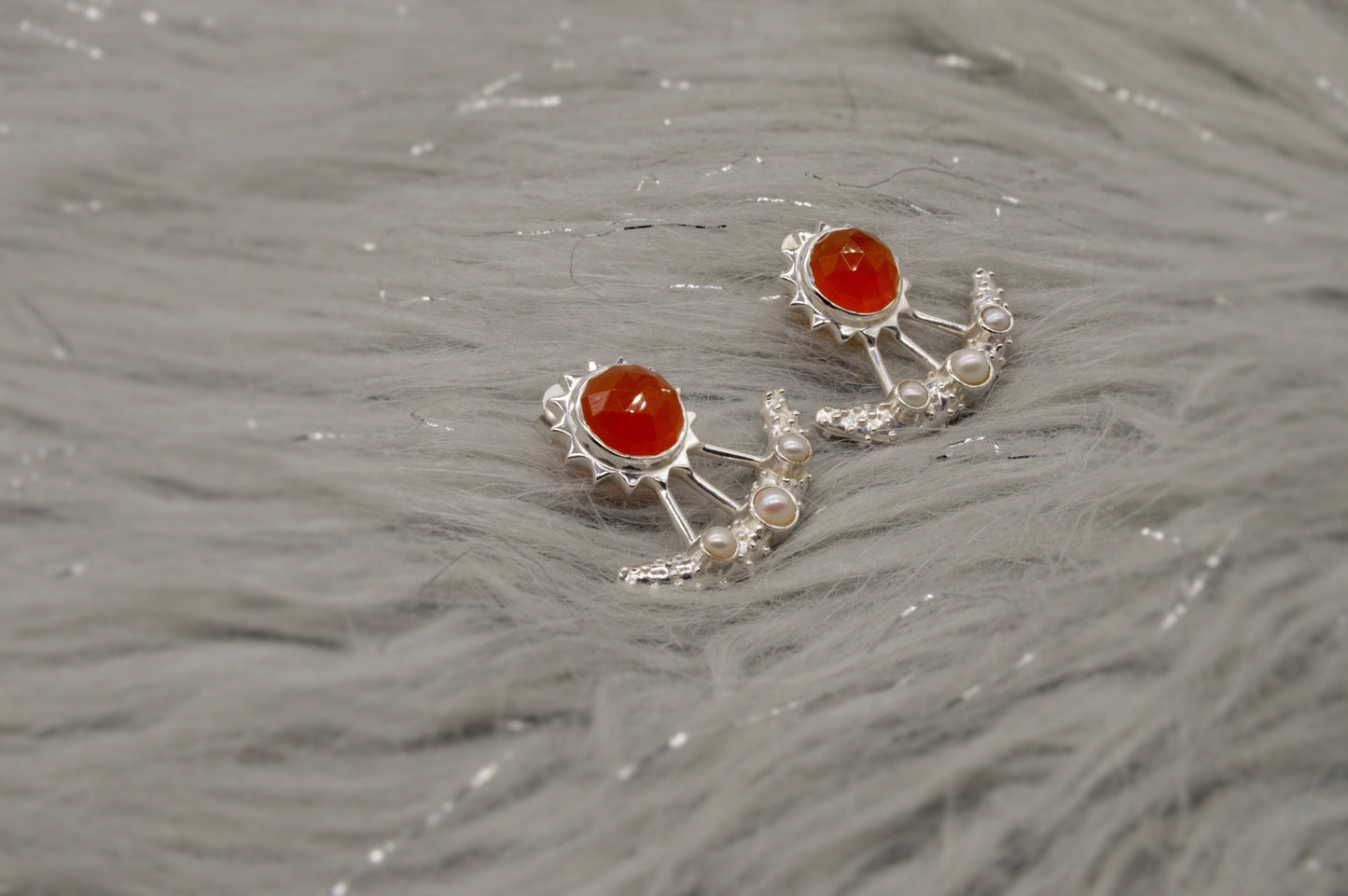 Carnelian, Pearl Earrings, Sterling Silver Indian Earrings, Unique Gemstone Earrings, June Birthstone, Pearl Jewelry, Gift For Her