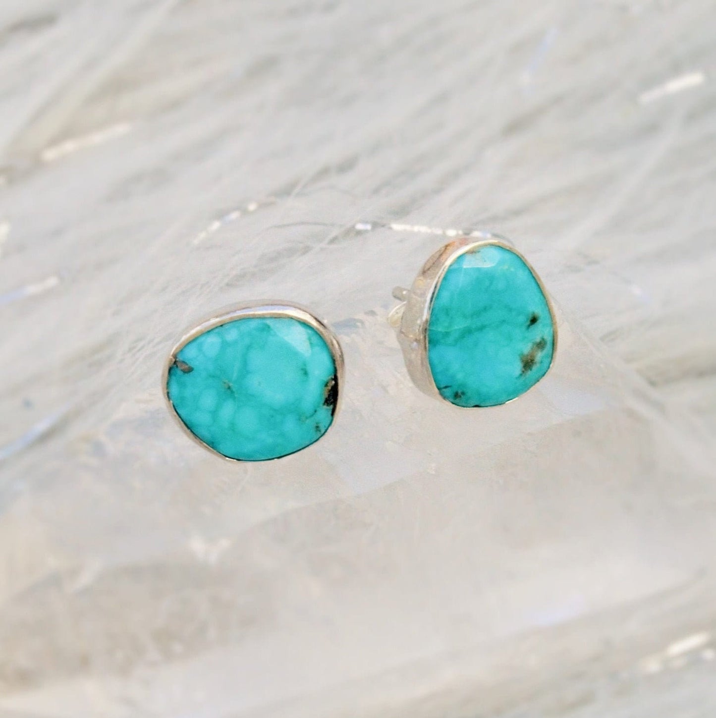 Sterling Silver Turquoise Stud Earrings, Blue Turquoise Earrings, Turquoise Stone, Dainty Turquoise December Birthstone Jewelry, Mom Gift