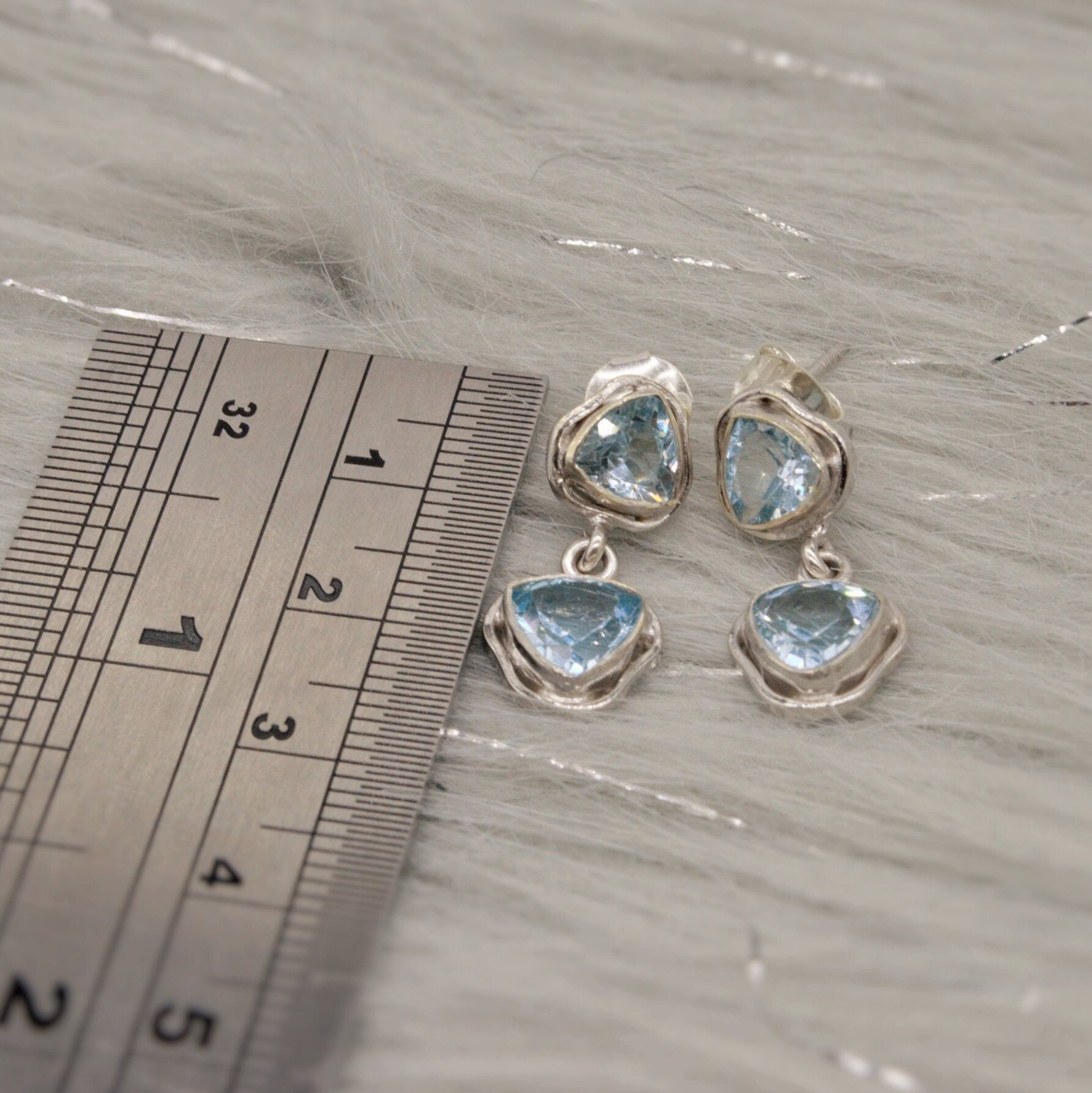 Blue Topaz Silver Dangle Earrings, Dainty Gemstone Drop Earrings, Unique Earrings, December Birthstone, Birthday Gifts For Her