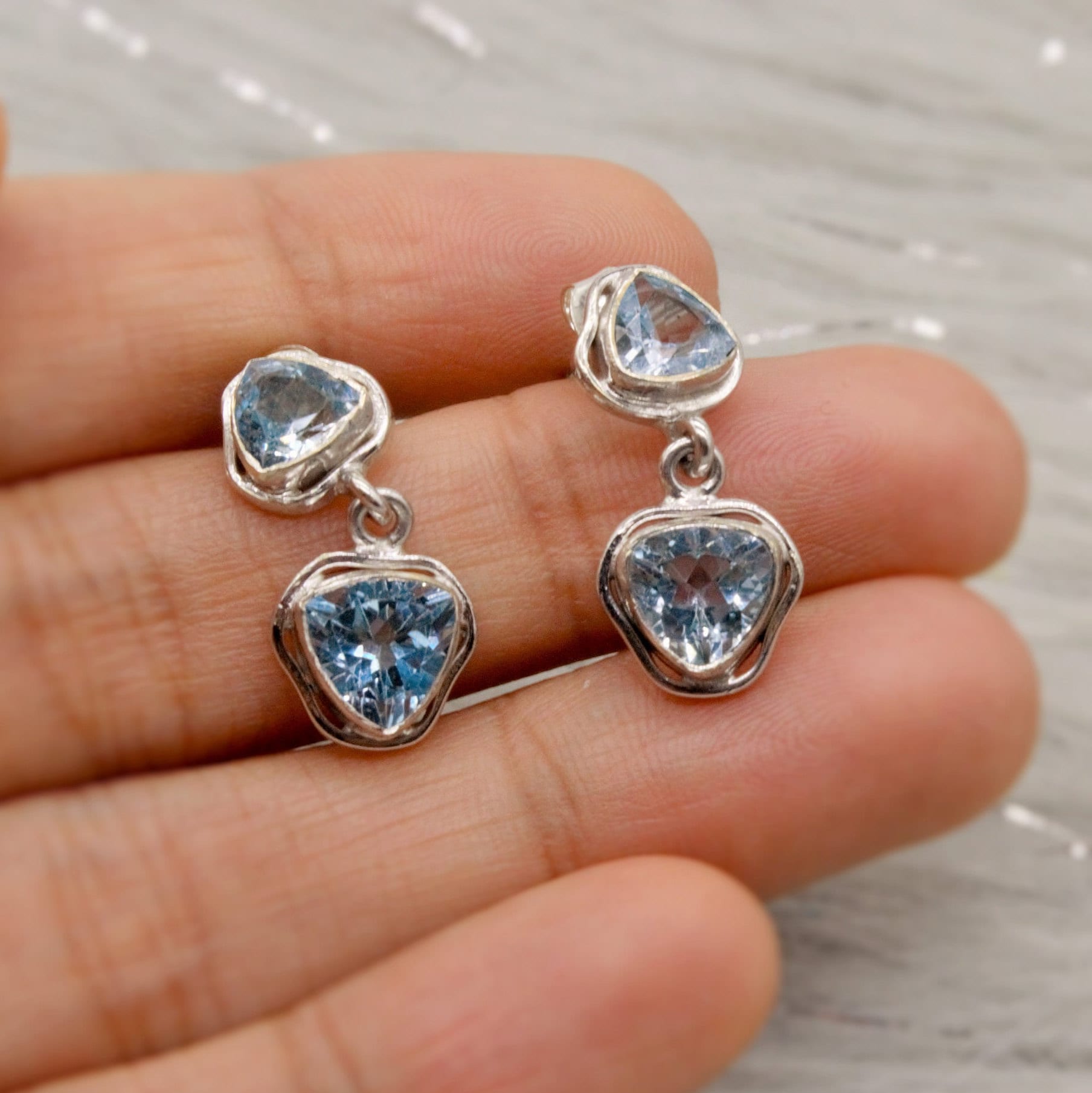 Blue Topaz Silver Dangle Earrings, Dainty Gemstone Drop Earrings, Unique Earrings, December Birthstone, Birthday Gifts For Her
