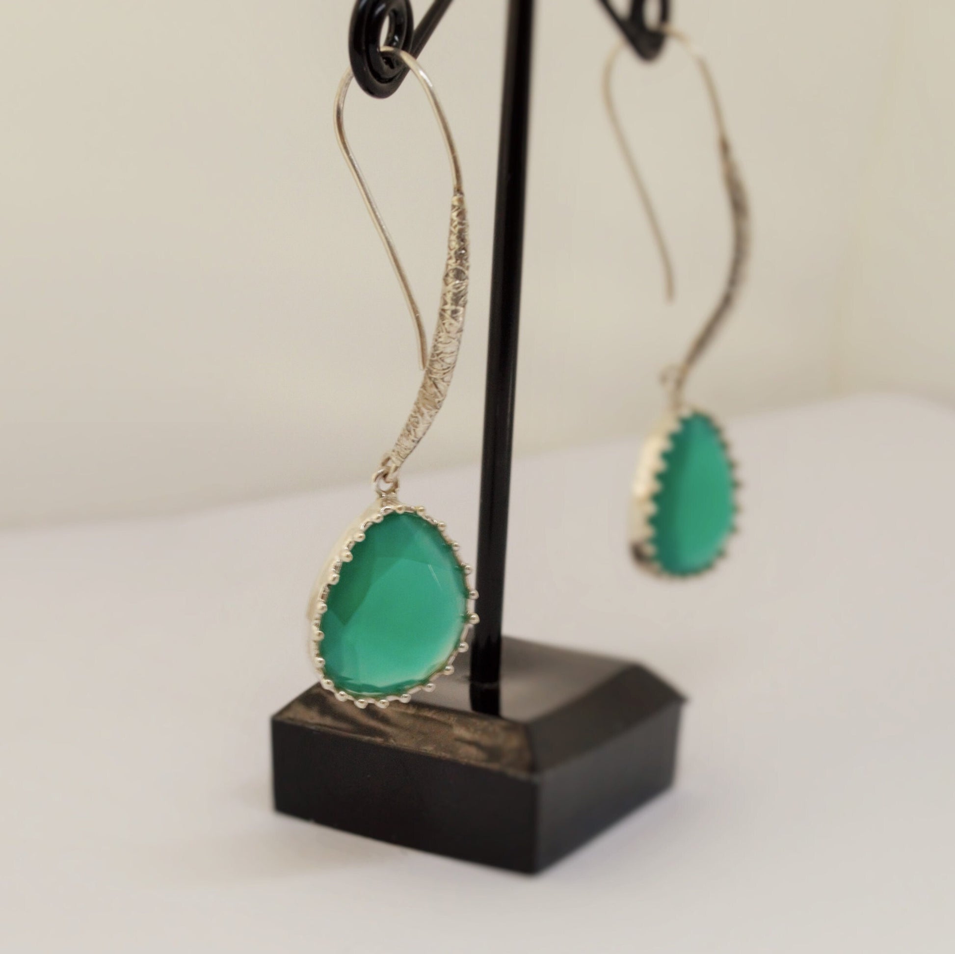 Green Onyx Silver Drop Earrings, Sterling Silver Dangle Earrings, Bridal Earrings, Gift For Her, Birthday Gift