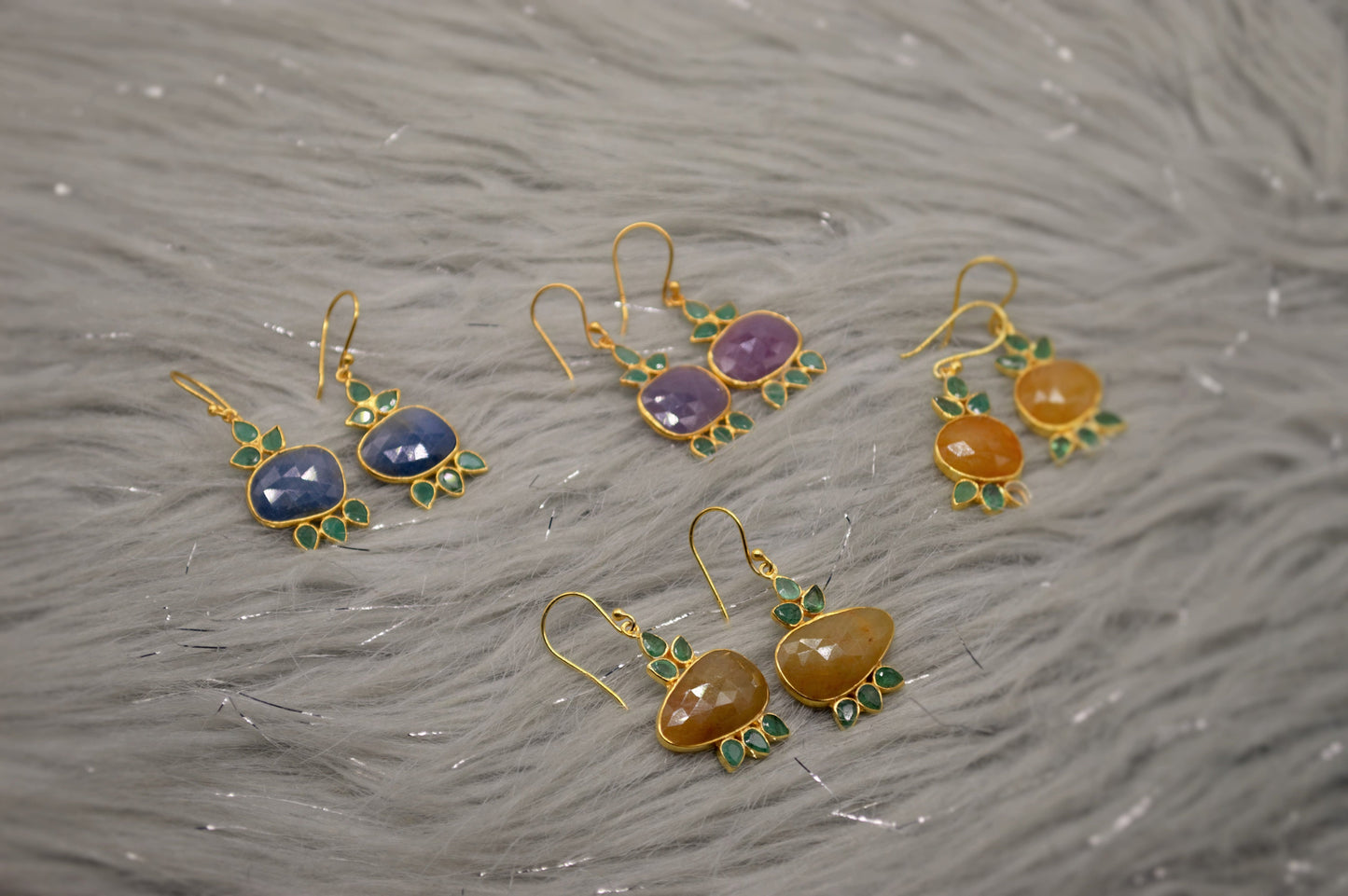 Sapphire and Emerald Earrings, Blue, Yellow, Purple Sapphire Earrings, Sapphire Jewelry, Birthday Gifts For Her, May, September Birthstone