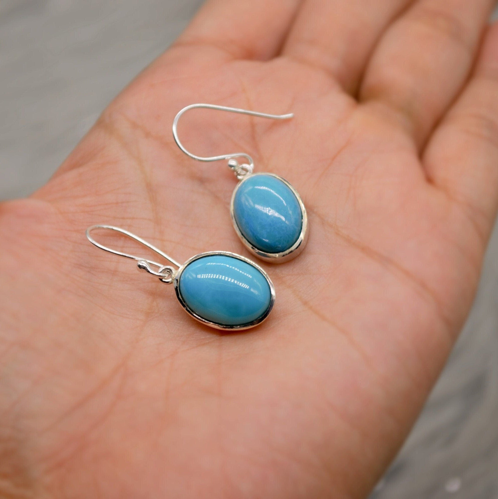 Blue Turquoise Drop Earrings Sterling Silver Earrings Turquoise Jewelry December Birthstone Unique Gemstone Christmas Dangle Earrings