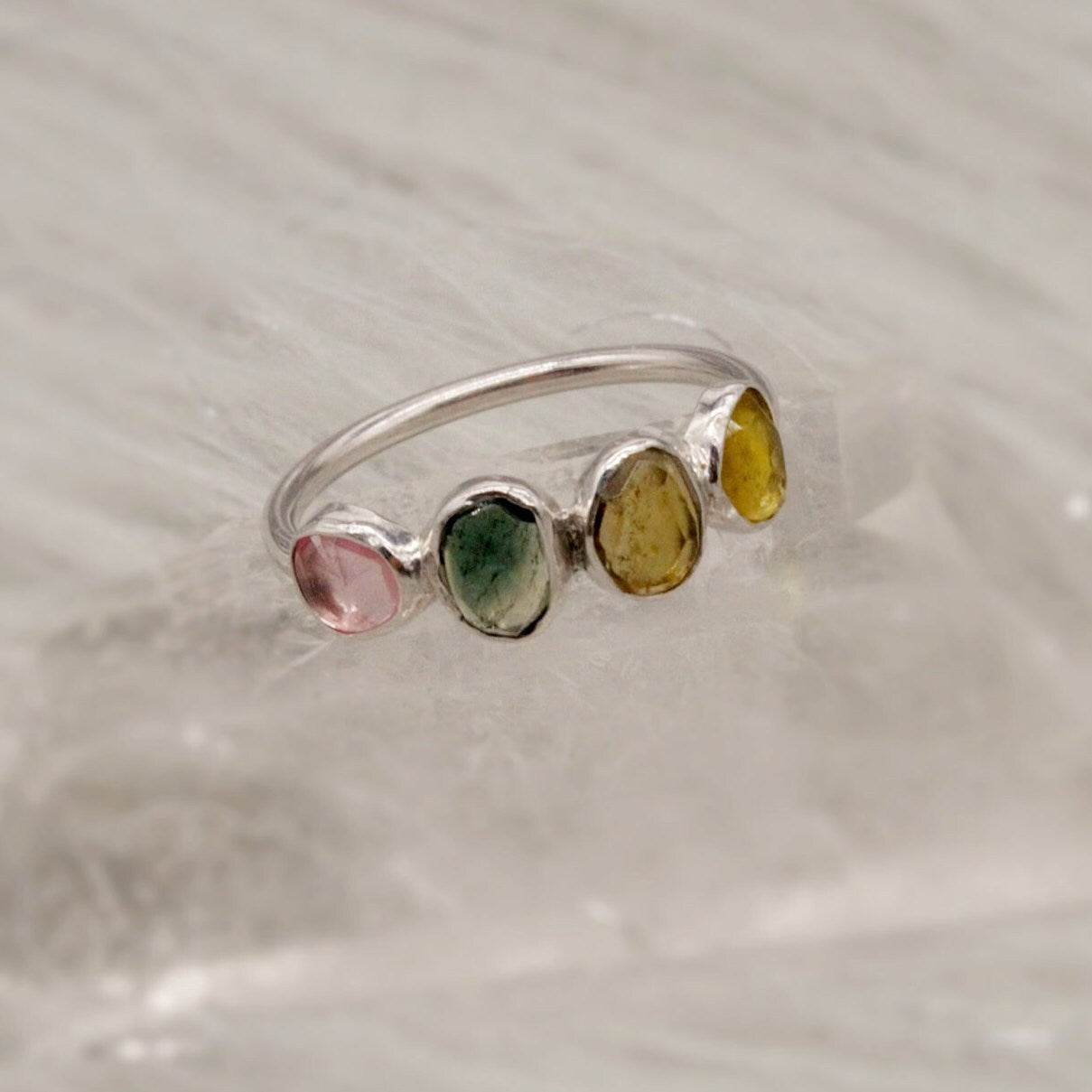 Pink Tourmaline Ring, Green Tourmaline, October Birthstone Jewelry, 925 Sterling Silver Ring, Rings For Women, Birthday Gift For Her