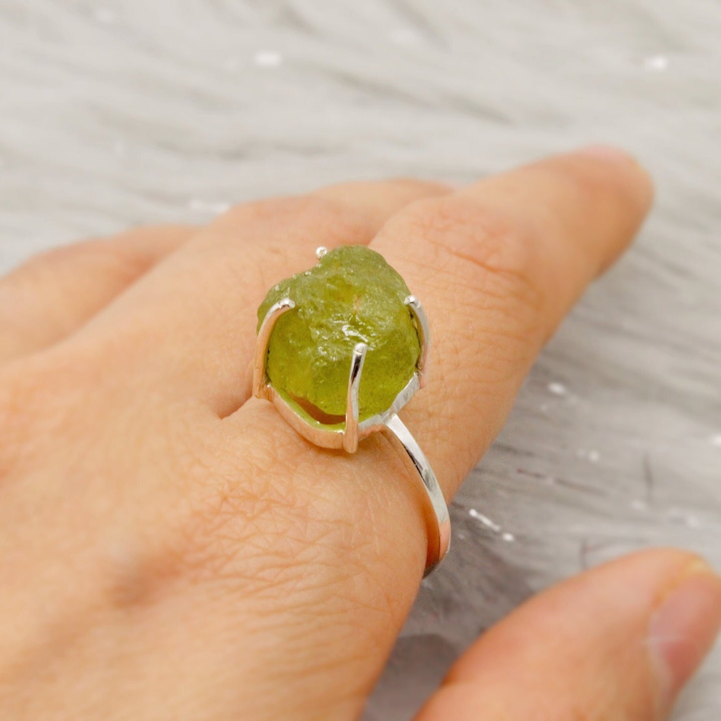 Raw Peridot Ring, Gemstone Ring, August Birthstone Jewelry, UK Size T, Peridot Jewelry, Raw Gem Ring, Rings For Women, Gift For Her