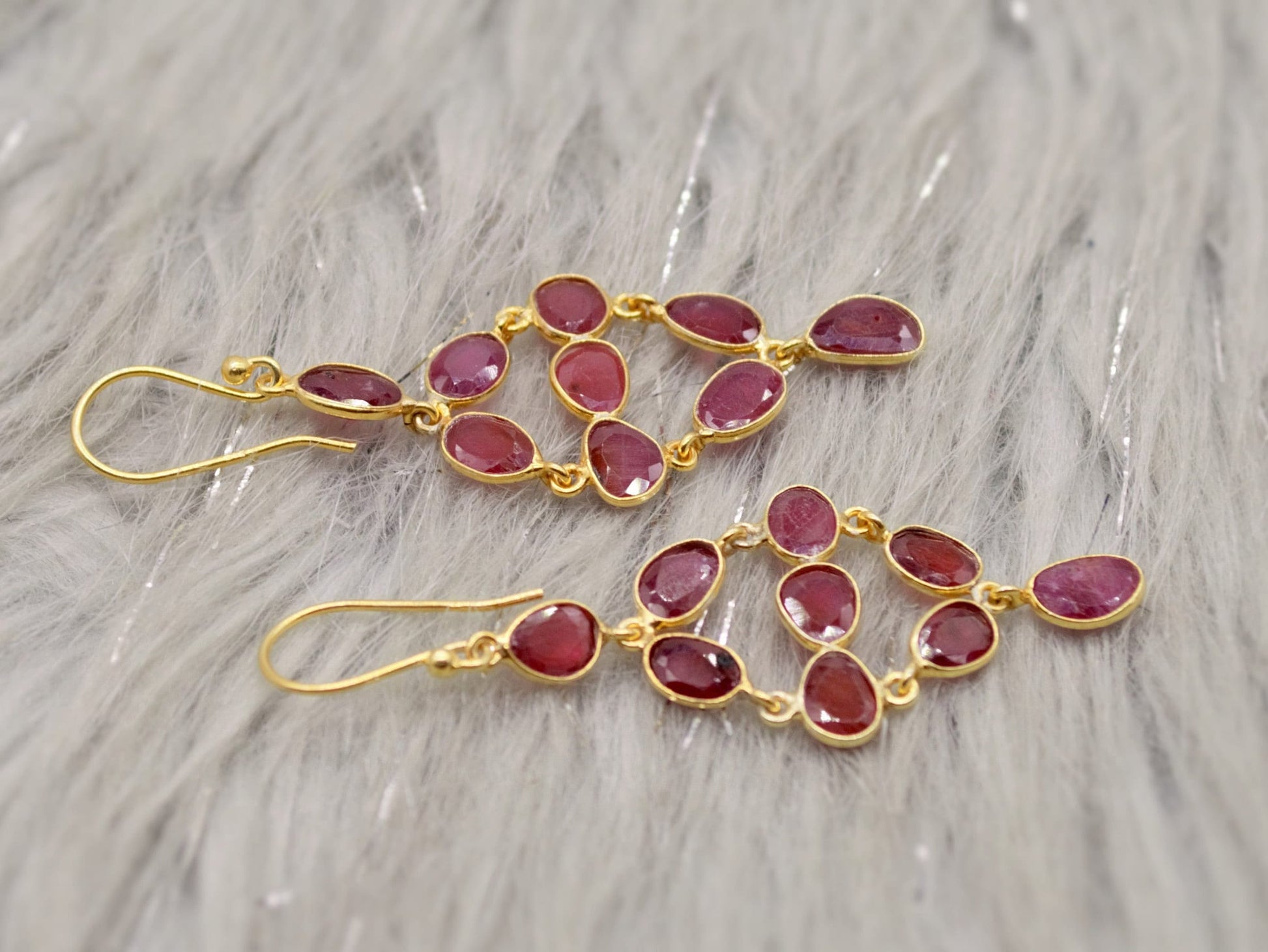 Red Ruby Earrings, Gold Plated Sterling Silver Earrings, Gold Gemstone Earrings, Ruby Dangle Drop Earrings, Bridesmaid, Gifts For Her