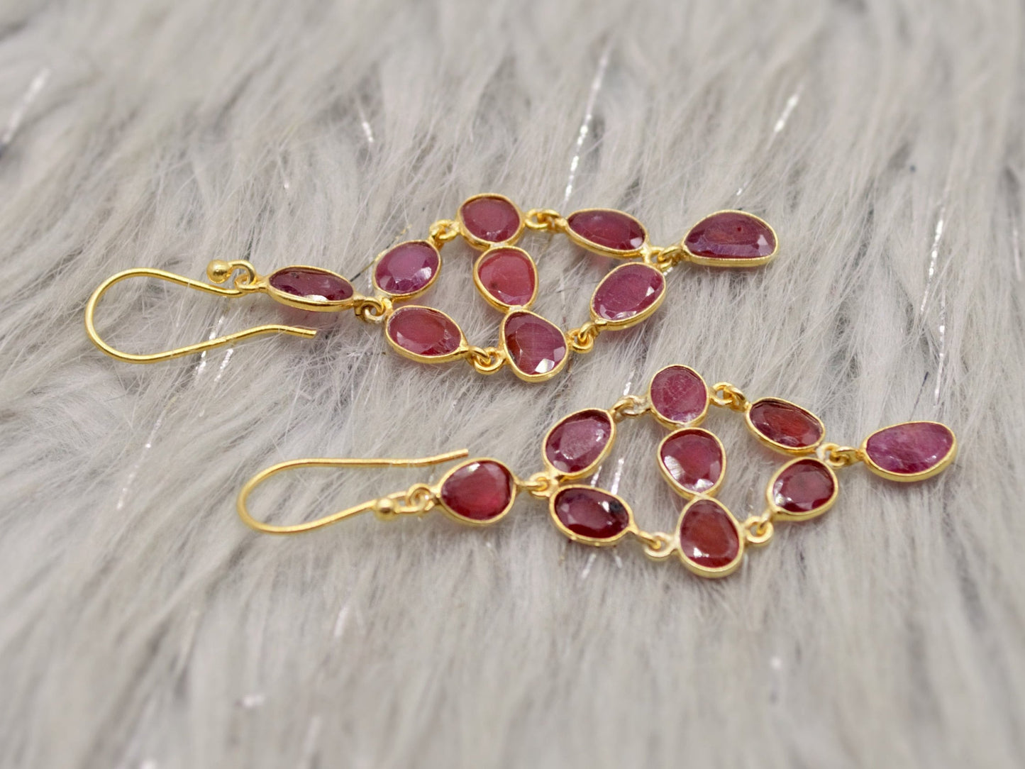 Red Ruby Earrings, Gold Plated Sterling Silver Earrings, Gold Gemstone Earrings, Ruby Dangle Drop Earrings, Bridesmaid, Gifts For Her