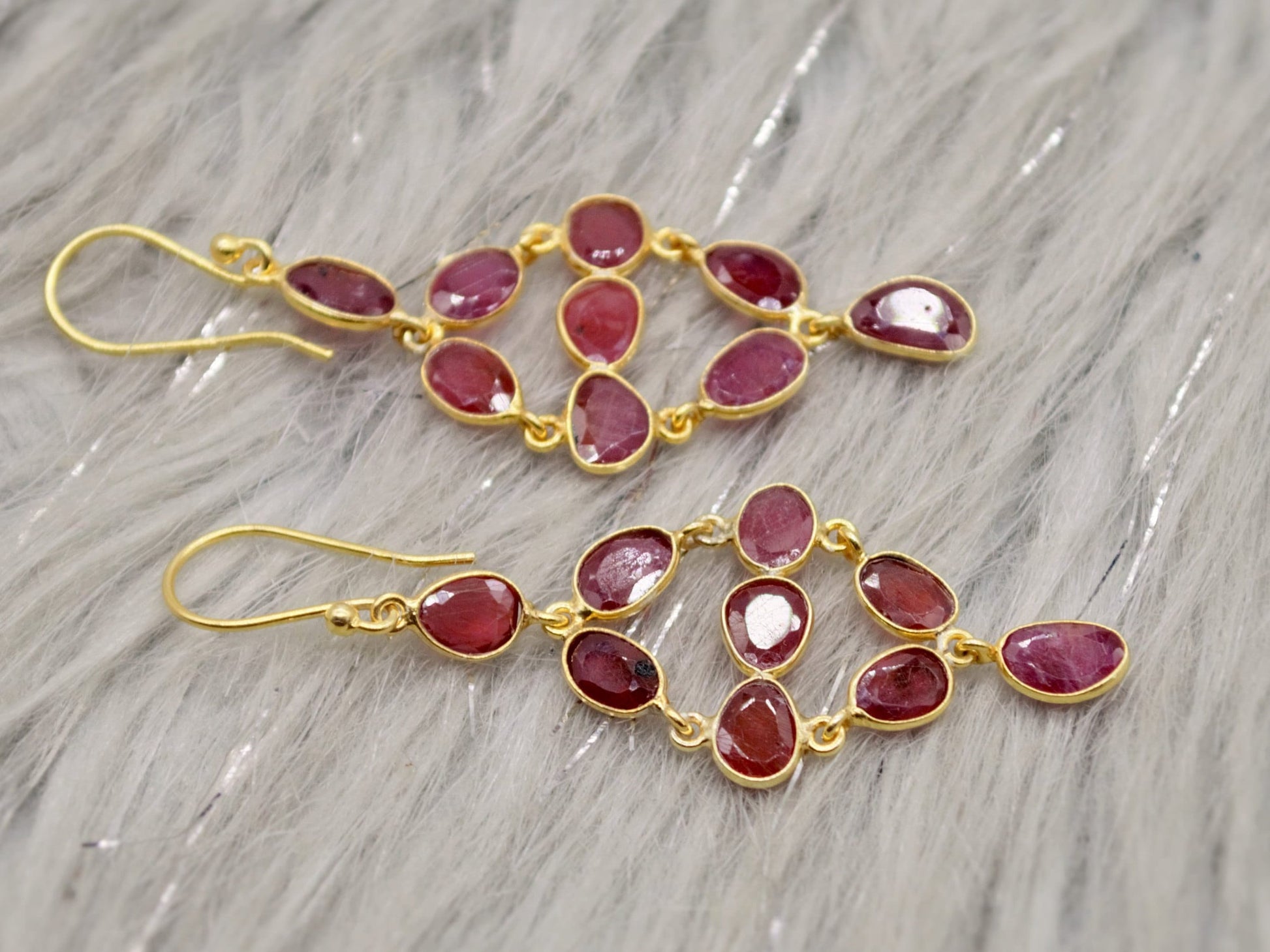 Red Ruby Earrings, Gold Plated Sterling Silver Earrings, Gold Gemstone Earrings, Ruby Dangle Drop Earrings, Bridesmaid, Gifts For Her